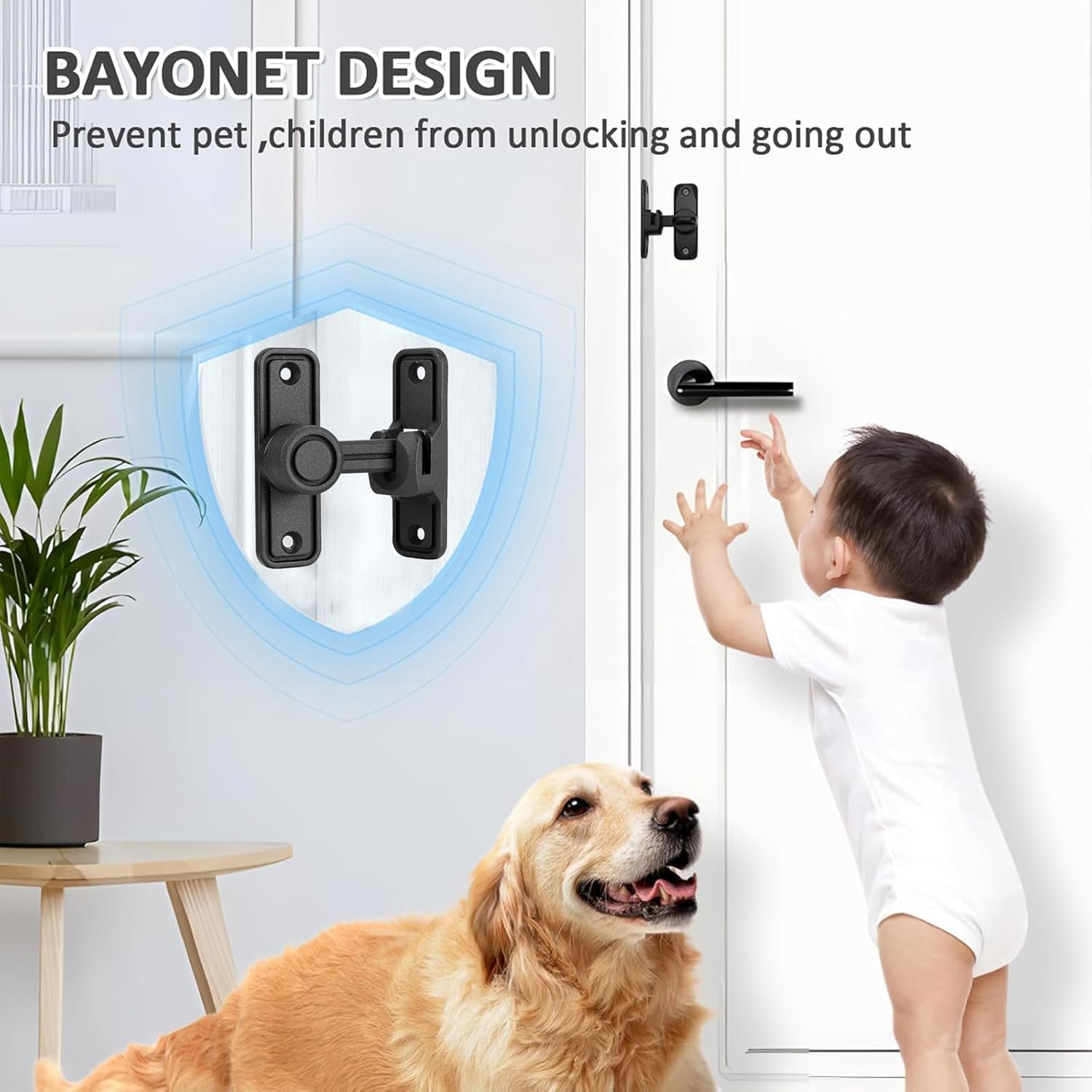 Barn Door Lock,Sliding Barn Door Lock Hardware,90/180 Degree Locks for Barn Doors,Anti-Theft Buckle- Anti-Theft Flip Gate Latches for Bathroom,Garage,Garden,Fence,Cabinet,Window(Black) image number 5