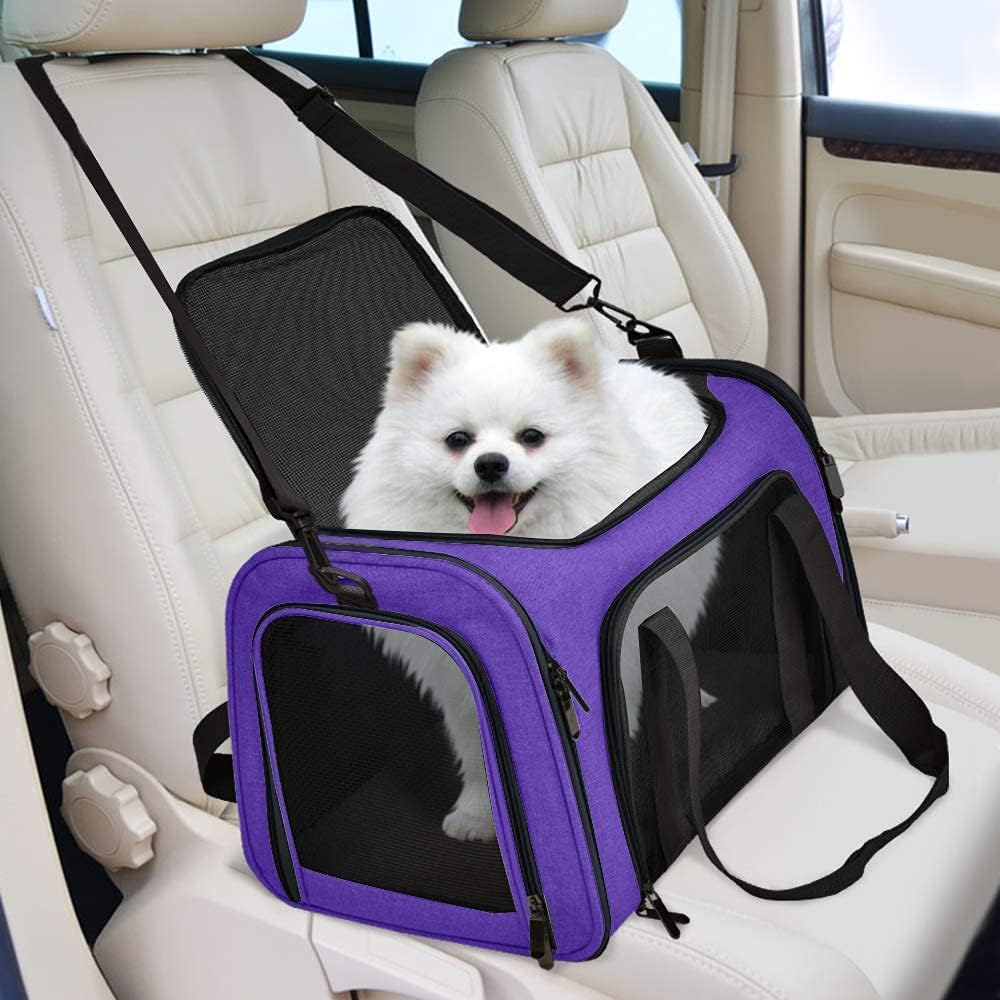 Henkelion Large Cat Carriers Dog Carrier Pet Carrier for Large Cats Dogs Puppies up to 25Lbs, Airline Approved Big Dog Carrier Soft Sided, Collapsible Waterproof Travel Puppy Carrier - Purple - Blue image number 7