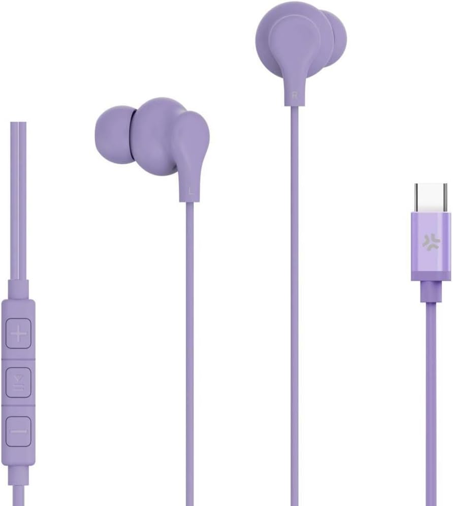 Celly, USB C Cable Earphones with Answer Button, Volume Control, Built-In Microphone - Blue