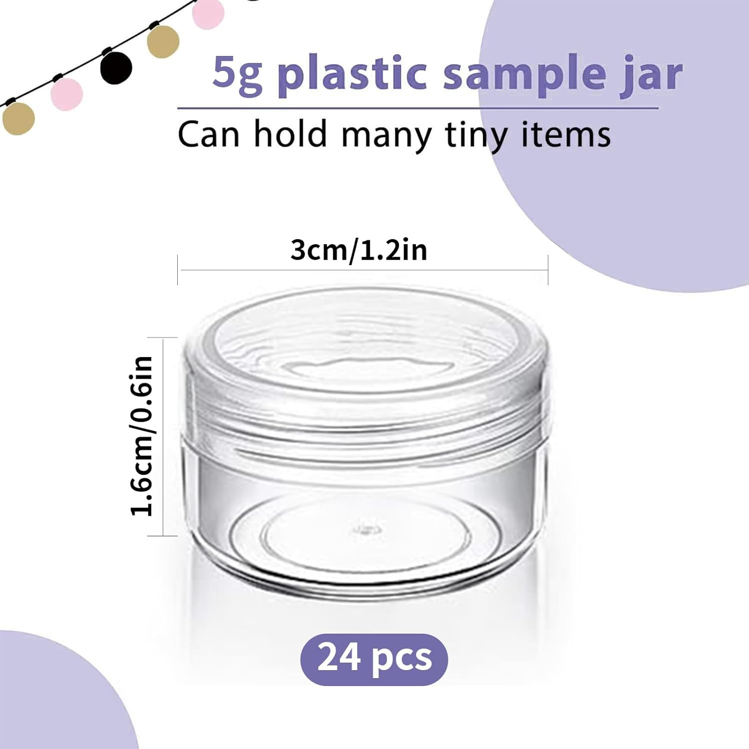 Gaivek 24 PCS 5G Clear Cosmetic Sample Jars with Lids, Small Leak Proof Storage Pots, Refillable Travel Containers for Creams, Lip Balm, Glitter, Beads, Lotion, Scrubs, DIY Makeup