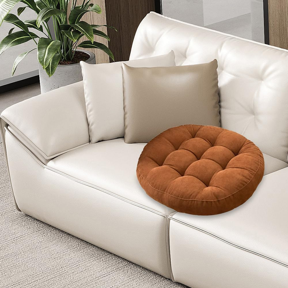 2 Pack Floor Pillow, round Seat Cushion, Floor Cushion Seating with Adults Kids, Tufted Corduroy Floor Cushions for Living Room Tatami,For Home,Bedroom (Coffee) - Coffee image number 5