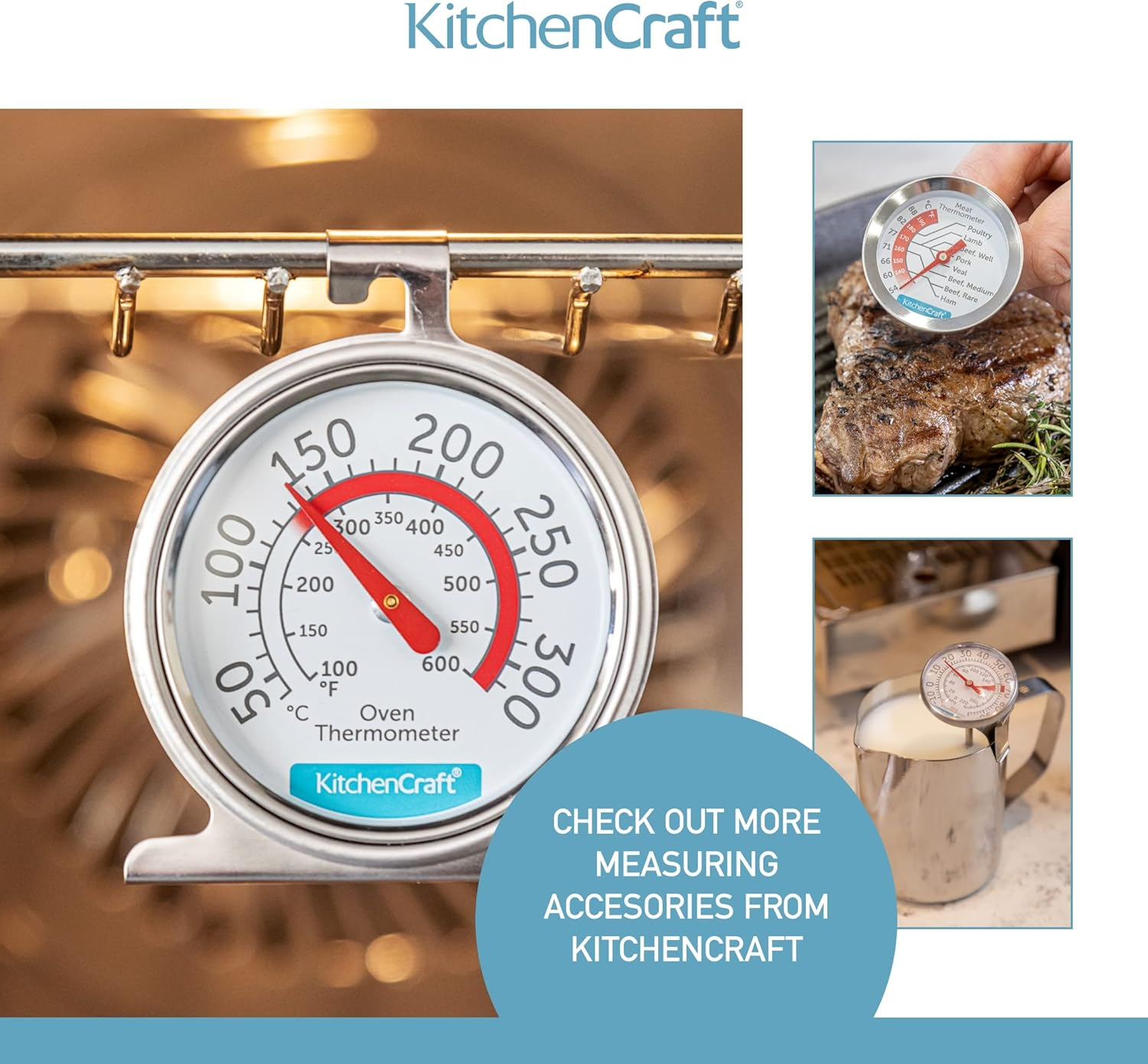 Kitchencraft Oven Thermometer, Stainless Steel over Thermometer for Fan Oven and Gas Oven, 6.5 X 8 Cm, Silver image number 1