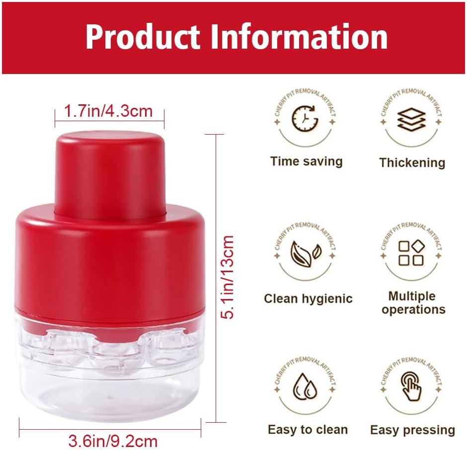 Cherry Pitter 7-In-1 Cherry Pitter Tool Pit Remover Portable Push-Down Cherries Seed Remover No Handle Design for Kitchen, Picnics (Red) image number 2