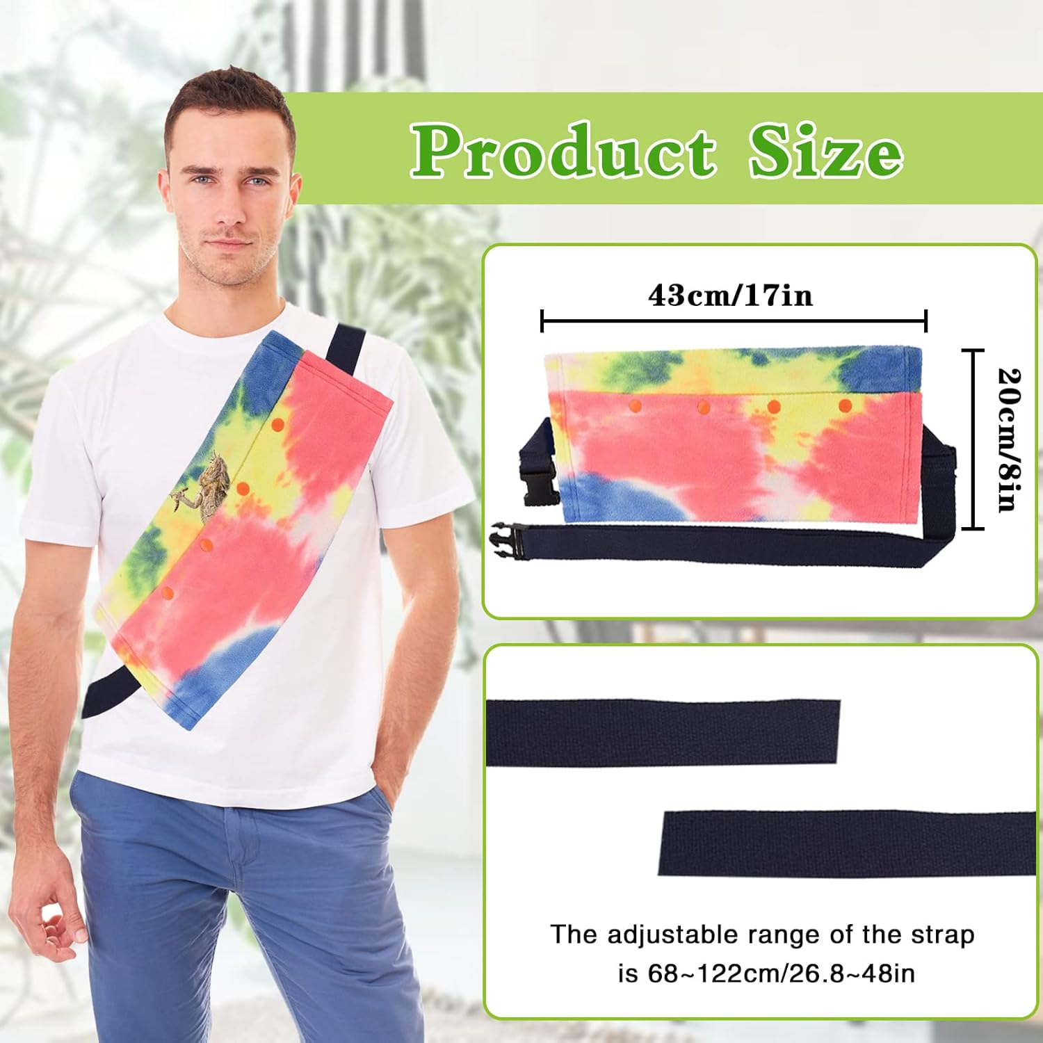 Bearded Dragon Carrier Reptile and Small Pets Travel Sling Adjustable Bearded Dragon Accessories with Harness and Leash (Blue & Green) - Pink With Leash image number 3