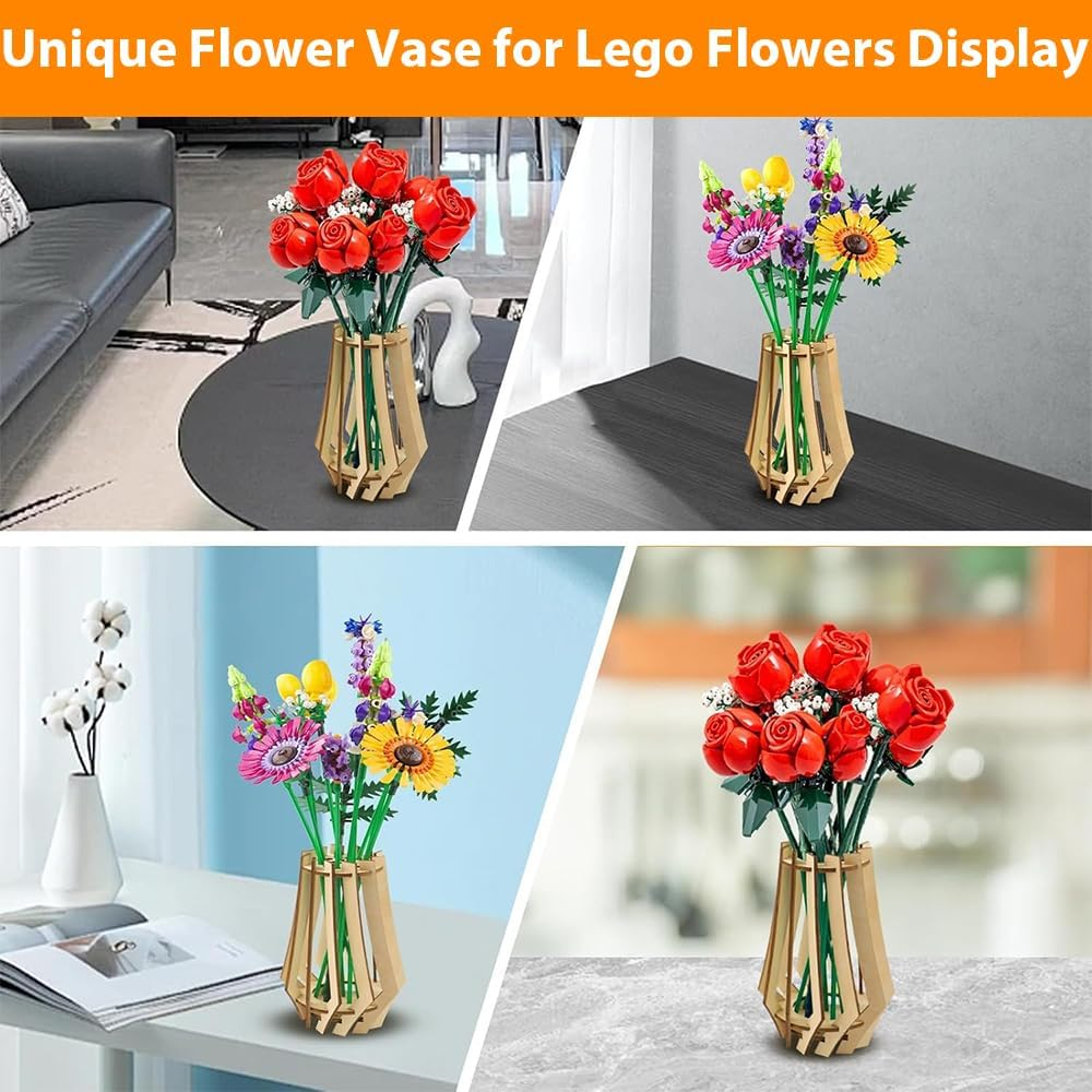 Wooden Puzzle Flower Vase, Wooden Vase for  Flowers, 3D Assembly Model Kit, 2 Pcs Wood Display Stand Vase, Display Stand for Flowers, Perfect for Dried Flower, Artificial Blooms Ornament image number 4