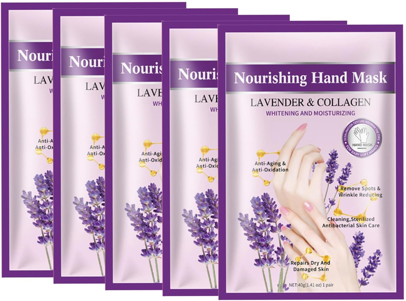 Joyeee Hand Masks for Aging Hands, 5 Pairs Moisturizing Gloves for Exfoliating with Lavender Extracts and Collagen, Suit for Dry Hands, Dry Skin, Hand Moisturizer Hand Care Gift image number 5
