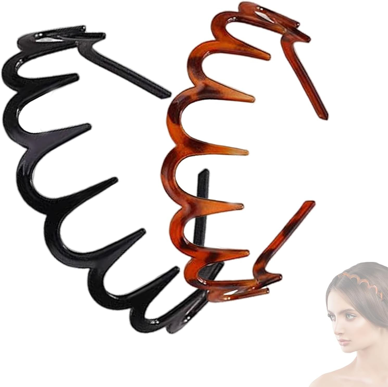 Jeyzuroa 2 Pack Toothed Headbands for Women - Fashion Plastic Hair Hoops with Comb Design, Wavy Zigzag Hairbands image number 2