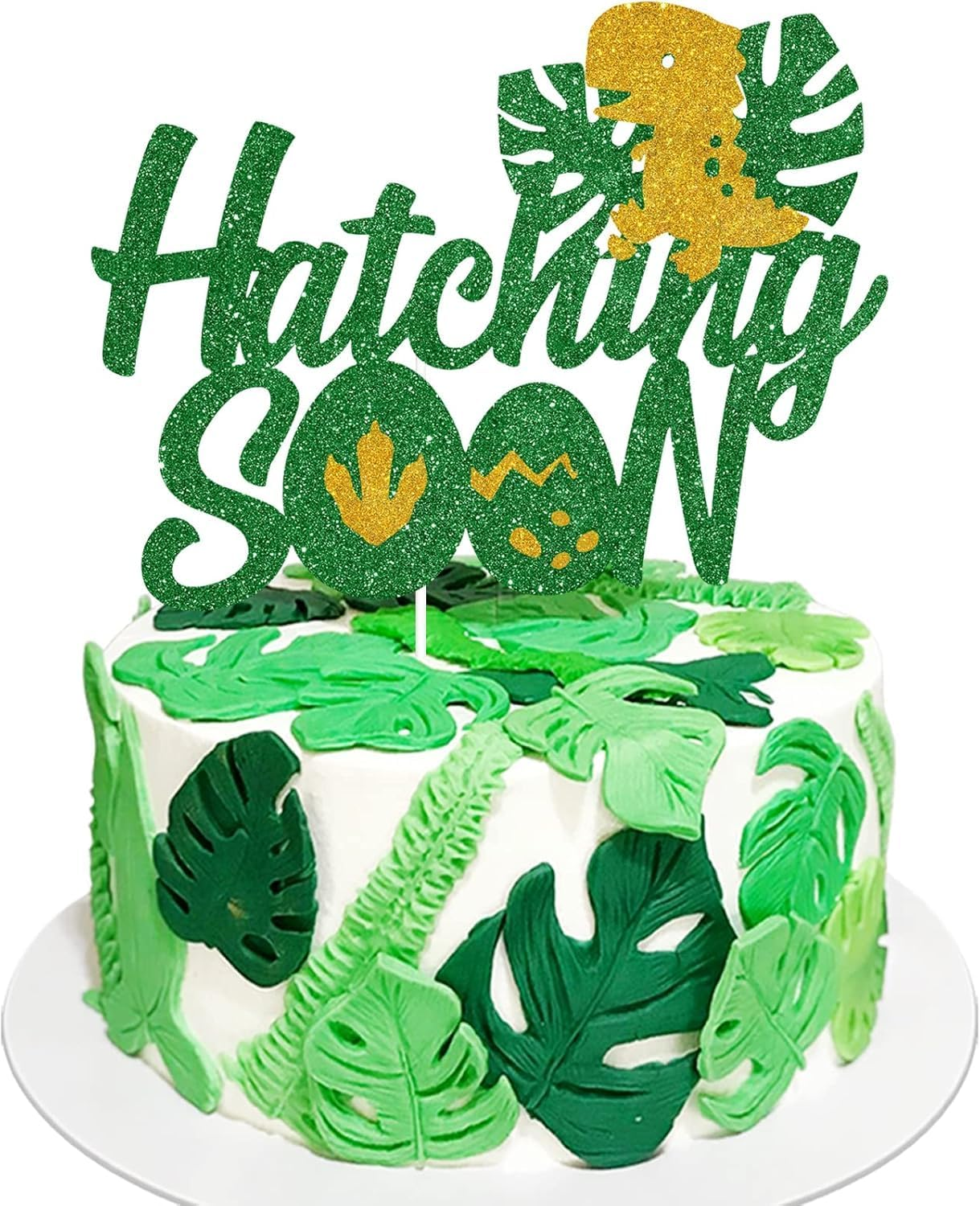 Confetti! Dinosaur Hatching Cake Topper - Baby Shower Glitter Dino Eggshell Decoration - Boy Girl Birthday Party Decoration image number 4