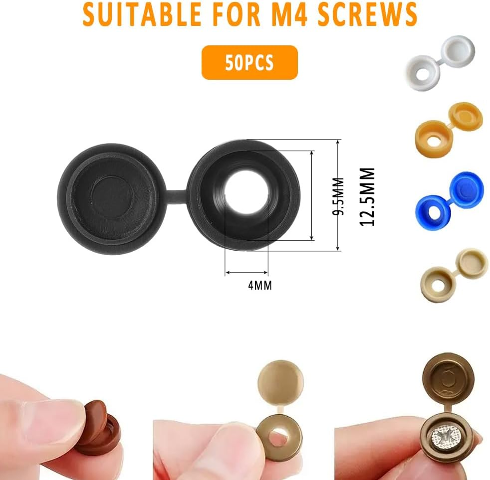 50Pcs Screw Covers Hinged Plastic Screw Caps Folding Snap-On Flip Tops Covers Fit M4 Screw Protector for Furniture Decorative (Dark Blue) image number 3
