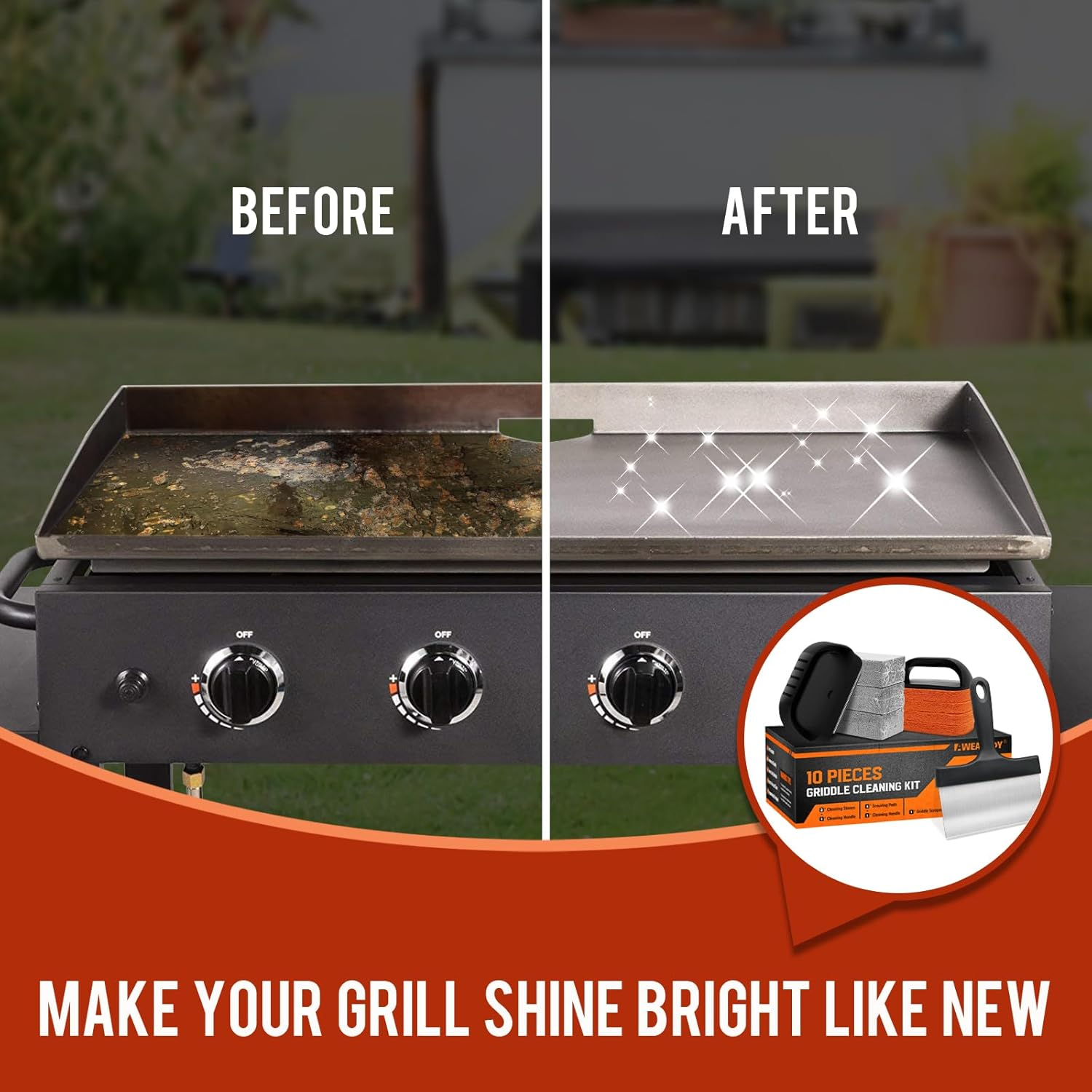 Griddle Cleaning Kit for Blackstone, Flat Top Grill Cleaning Kit with Grill Stone, Griddle Scraper & Griddle Brush Easy to Remove Stain image number 1