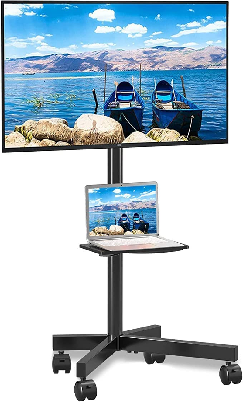 Mobile TV Carts on Wheels for 21-60 Inch Flat/Curved Panel Screens Tvs - Height Adjustable Floor Trolley Stand with Shelf Holds up to 77Lbs - Max VESA 400X400Mm (ML55A)