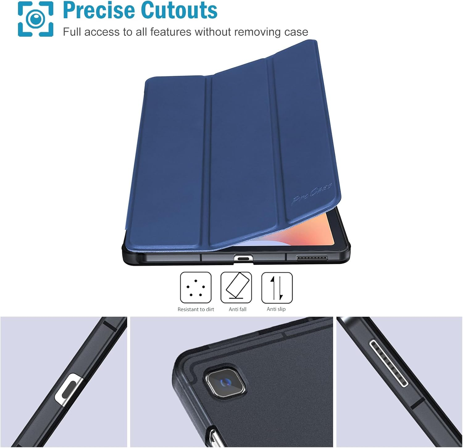 Procase Cover for Galaxy Tab S6 Lite 10.4 Case 2024 2022 2020 with S Pen Holder(Sm-P620/P625/P613/P619/P615/P610), Trifold Stand Folio Soft TPU Translucent Back Cover Support Auto Wake/Sleep -Navy image number 1