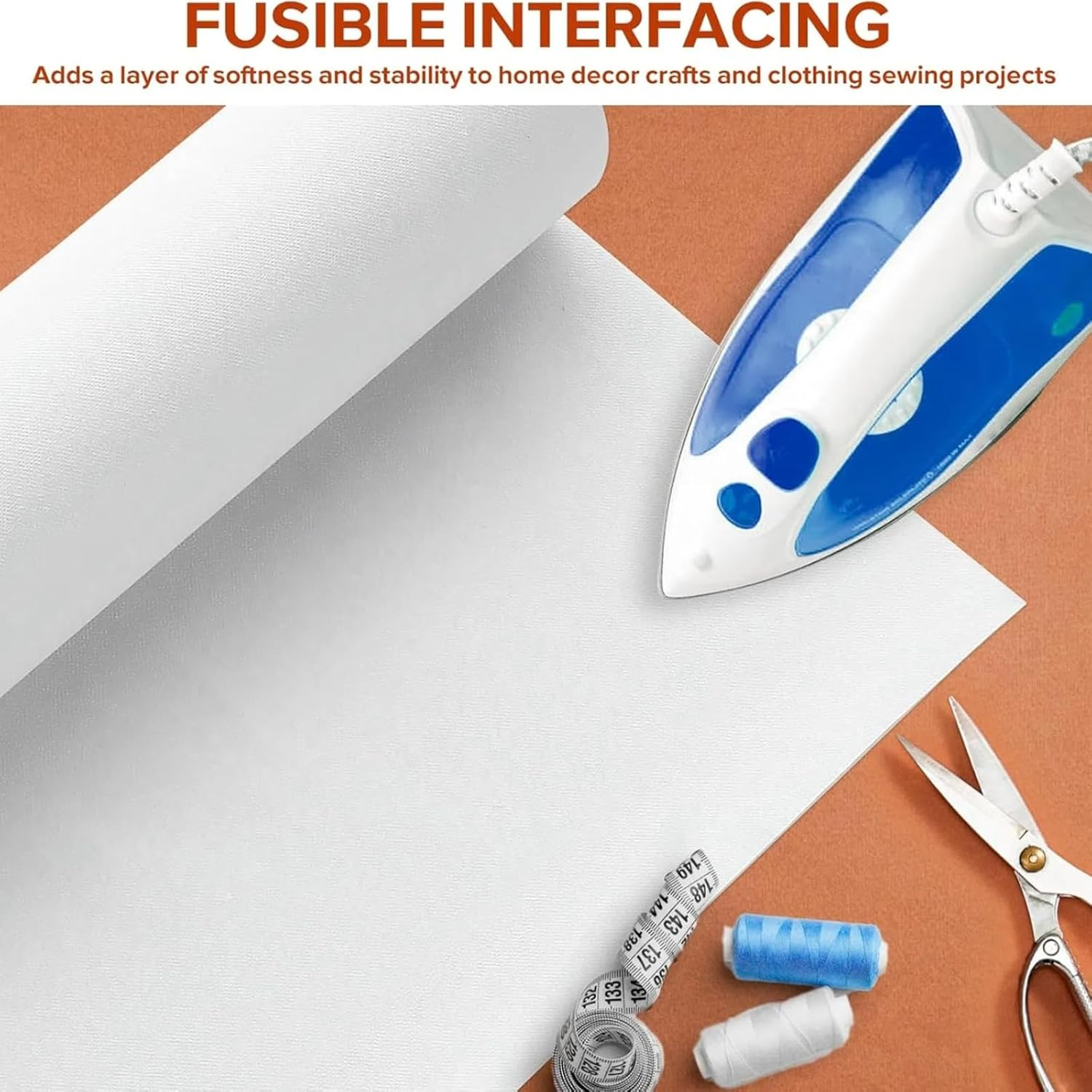 MILIOG Medium Weight White Iron-On Non-Woven Fusible Interfacing, 12" X 30Yd - Single-Sided Polyester Stabilizer for Sewing, Quilting, DIY Crafts, Collars, Cuffs, Dresses & Shirt Plackets image number 2