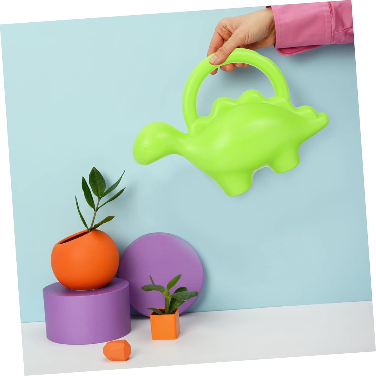Dinosaur-Shaped Plant Watering Can for Boys and Girls 2Pcs Small Garden Watering Kettles in Green and Blue for Indoor and Outdoor Gardening image number 1