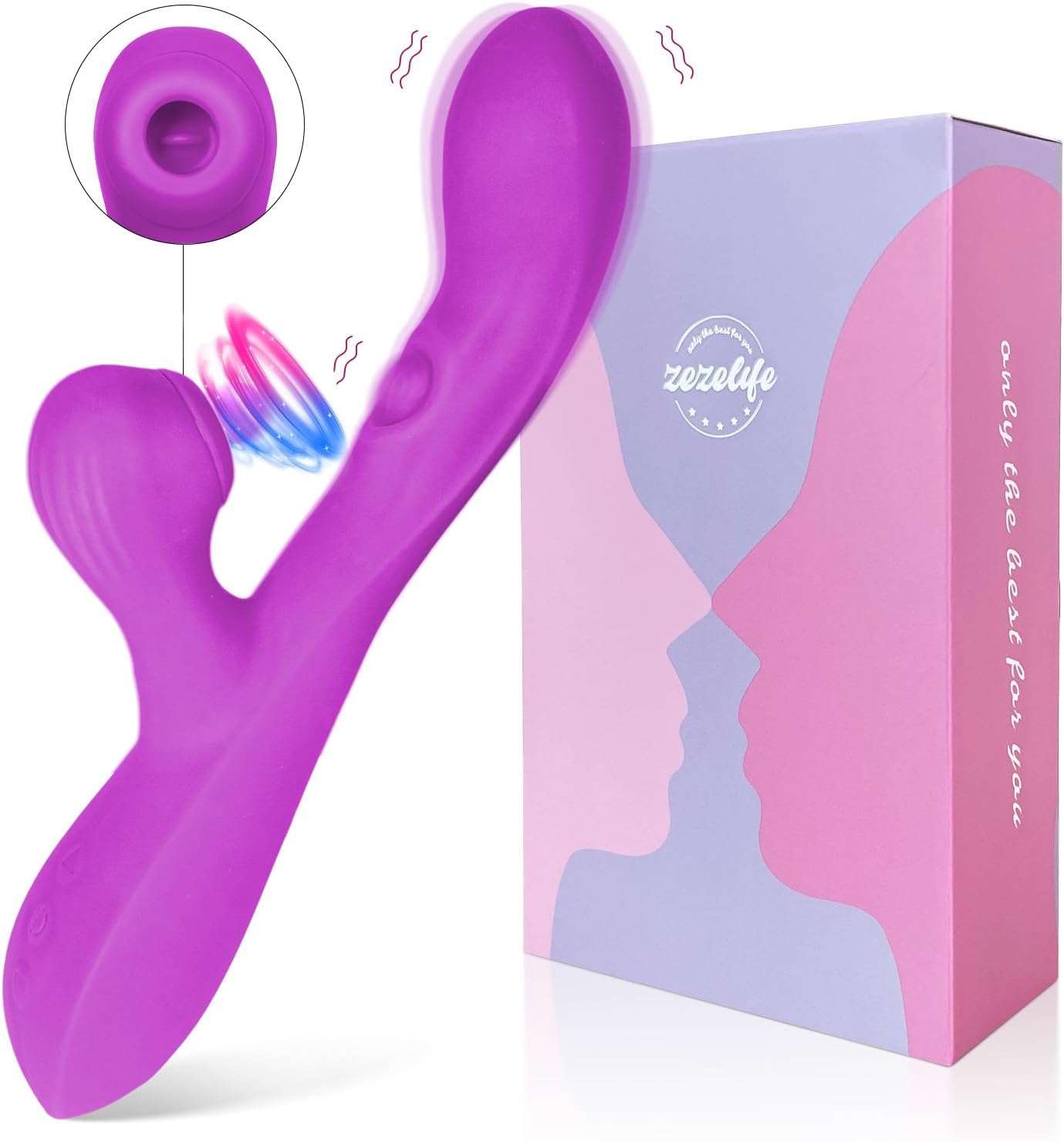 ZEZELIFE 3 in 1 Rabbit Vibrator Sex Toys for Women, 10 Vibration & 5 Suction & 5 Pulse Modes, G-Spot Dildo with Clitoral Nipple Stimulator, 3 Motor Vaginal Sex Toys, Erotic Toys for Couples Pleasure (Purple) image number 2