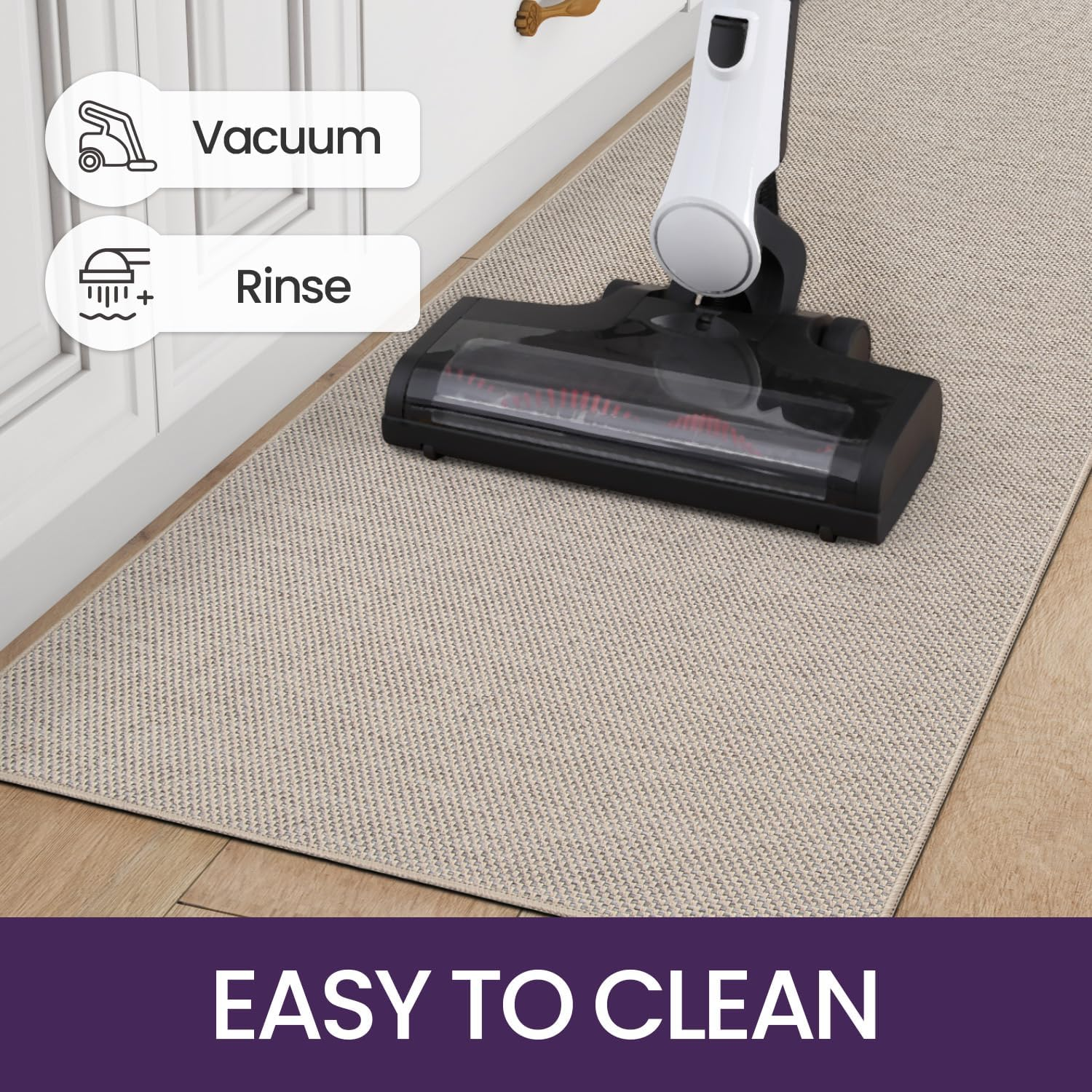 DEXI Kitchen Rugs and Mats for Floor, Non Slip Washable Absorbent Thin Woven Runner Rug for Front of Sink, Laundry Room, Hallway, 43.5X75Cm+43.5X150Cm, Beige