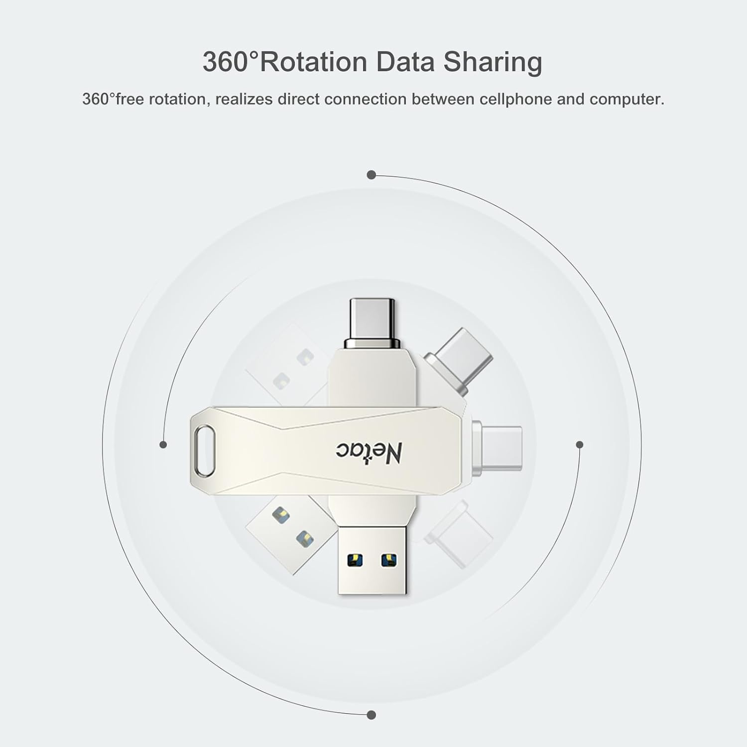 Netac U782C 64GB USB Memory 2In1 USB 3.1/3.0 and Type-C External Flash Drive High-Capacity Small 360&deg;Rotatable for Smartphones Mac Windows PC Pad Compatible Portable Alloy image number 2