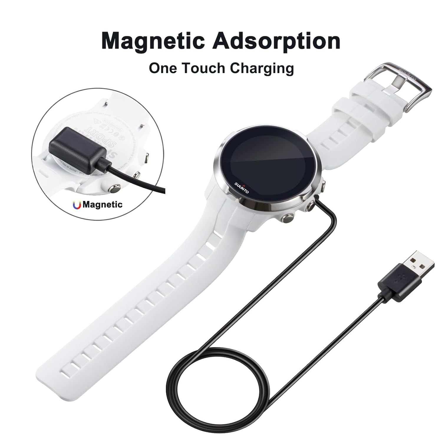 1M Long Magnetic Charger for Suunto 9 & Spartan Ultra & Spartan Sport Wrist HR, 100Cm/3.3Ft Replacement USB Charging Cable Dock image number 6