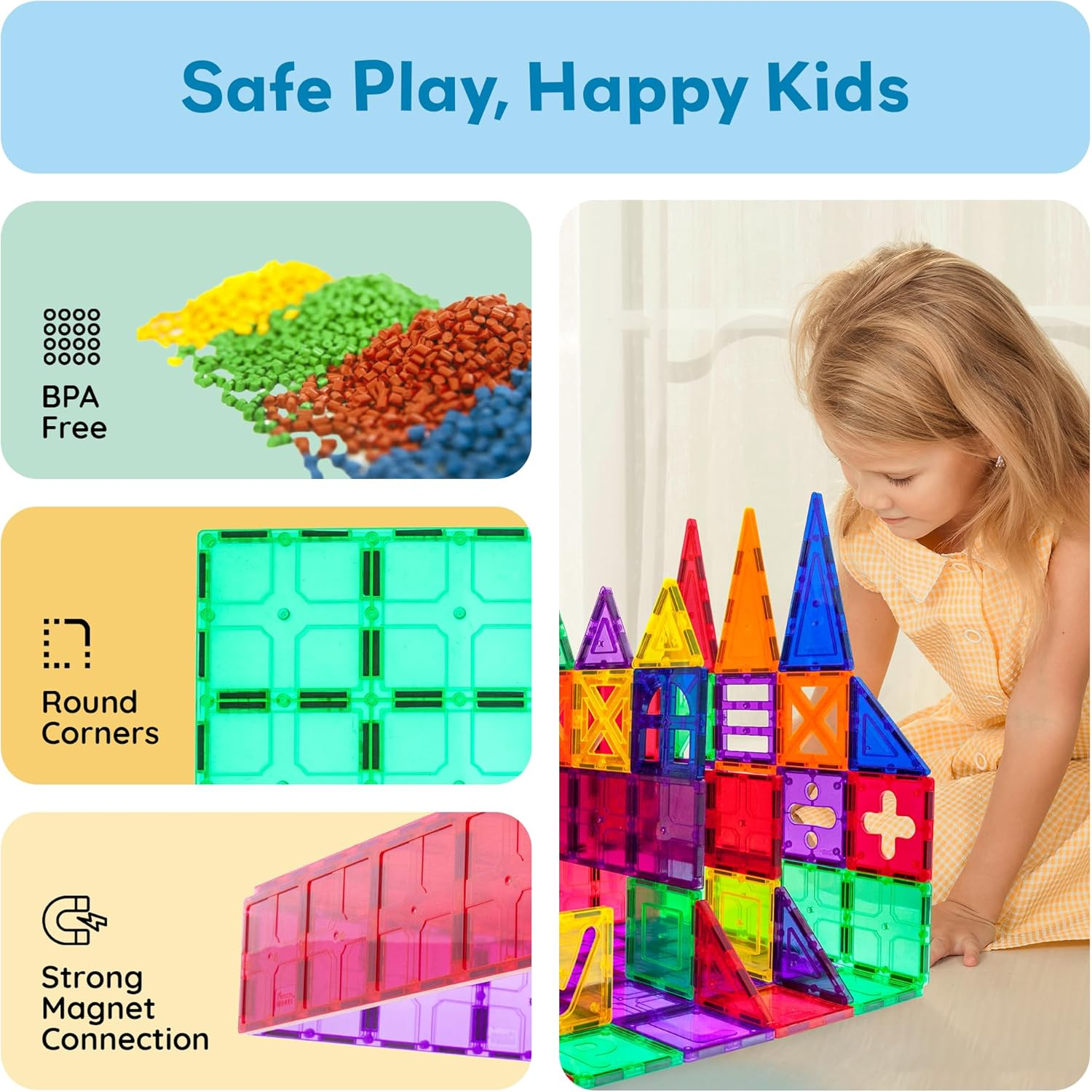 Picassotiles 28 Piece 12"X9", 12"X3", 9"X3" Large Stabilizer Building Block Base 28Pc Jumbo XL Plate Foundation Kit Magnetic Building Blocks Magnet Tiles Educational Construction Stacking STEM Toy Set image number 6