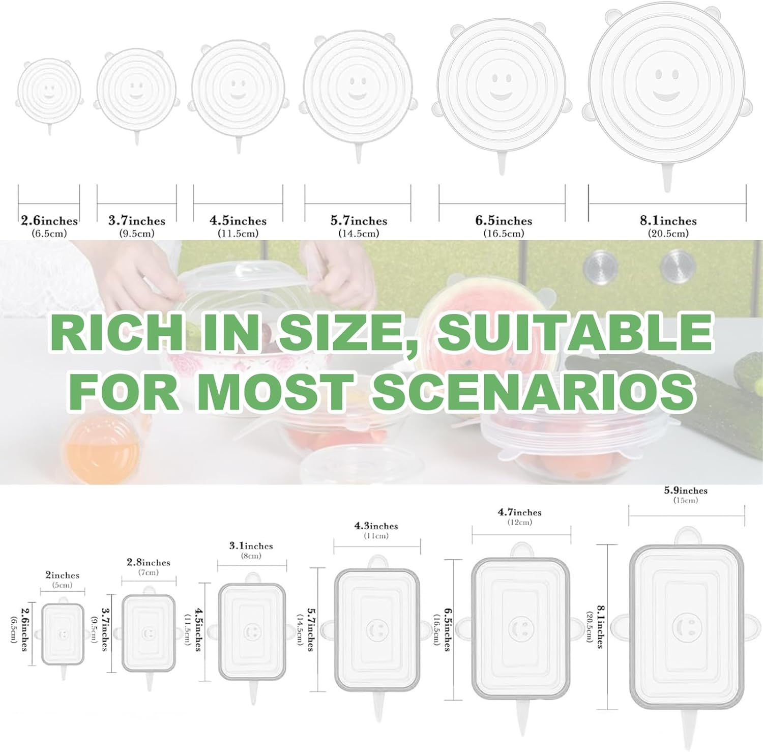 Wentworth Silicone Stretch Lids for Food Storage - 12PCS Bpa-Free Reusable Silicone Covers, Flexible & Durable, Fits Most Containers, Microwave & Dishwasher Safe (Various Sizes) image number 4