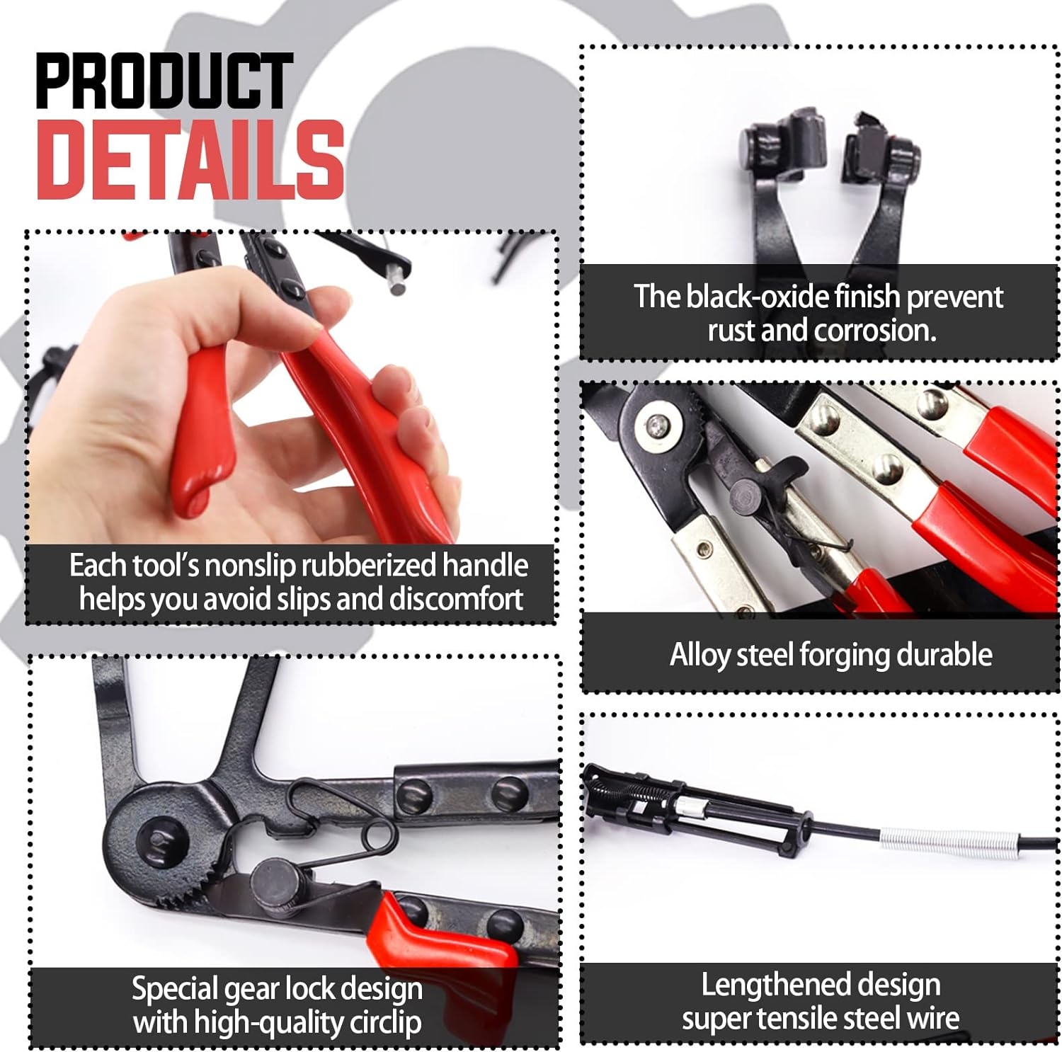 Swpeet 9Pcs Red Long Reach Flexible Wire Spring Hose Clamp Pliers Remover Assortment Kit, Clic R Type Angled Swivel Jaw and Flat Band Pliers for Automotive Radiator Heater and Water Hose image number 6