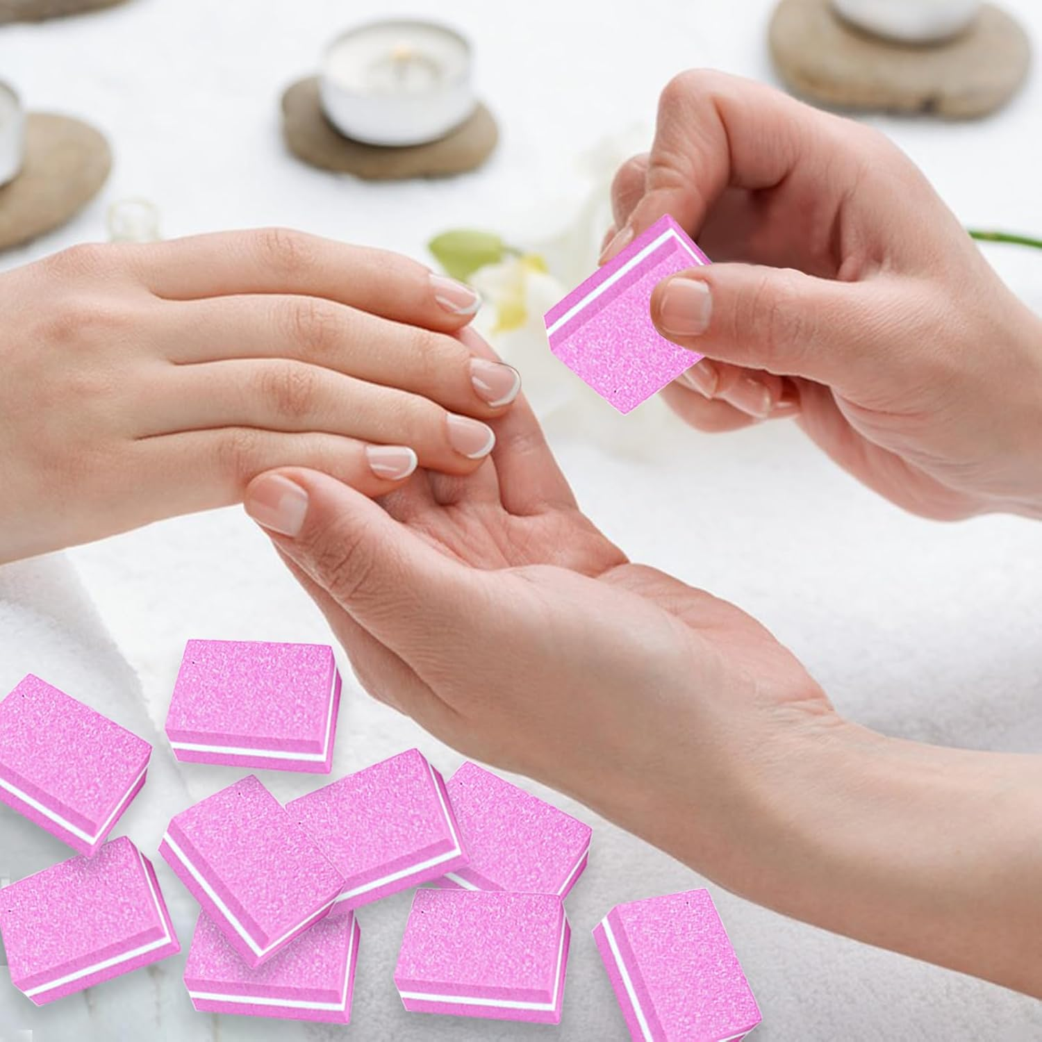 50Pcs Pink Sponge Nail Buffers,100/180 Grit Mini Nail Files,Mini Buffer Block Nail File for Acrylic & Natural Nails,Double-Sided Buffing Blocks for Manicure & Pedicure, Salon & Home Use image number 6
