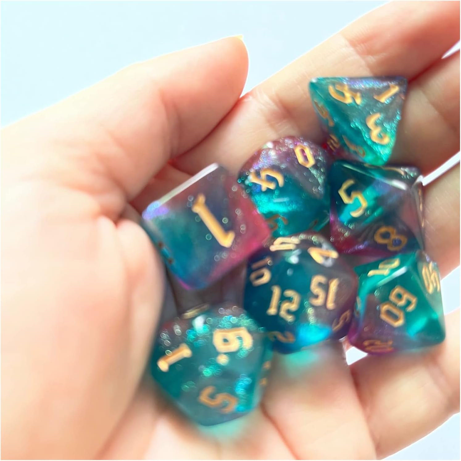 7Pcs Dice Glitter Polyhedral Dice Set for Table Game, 7-Die Dice DND Polyhedral Dice Set Role Playing Dice, Gaming Dices image number 2