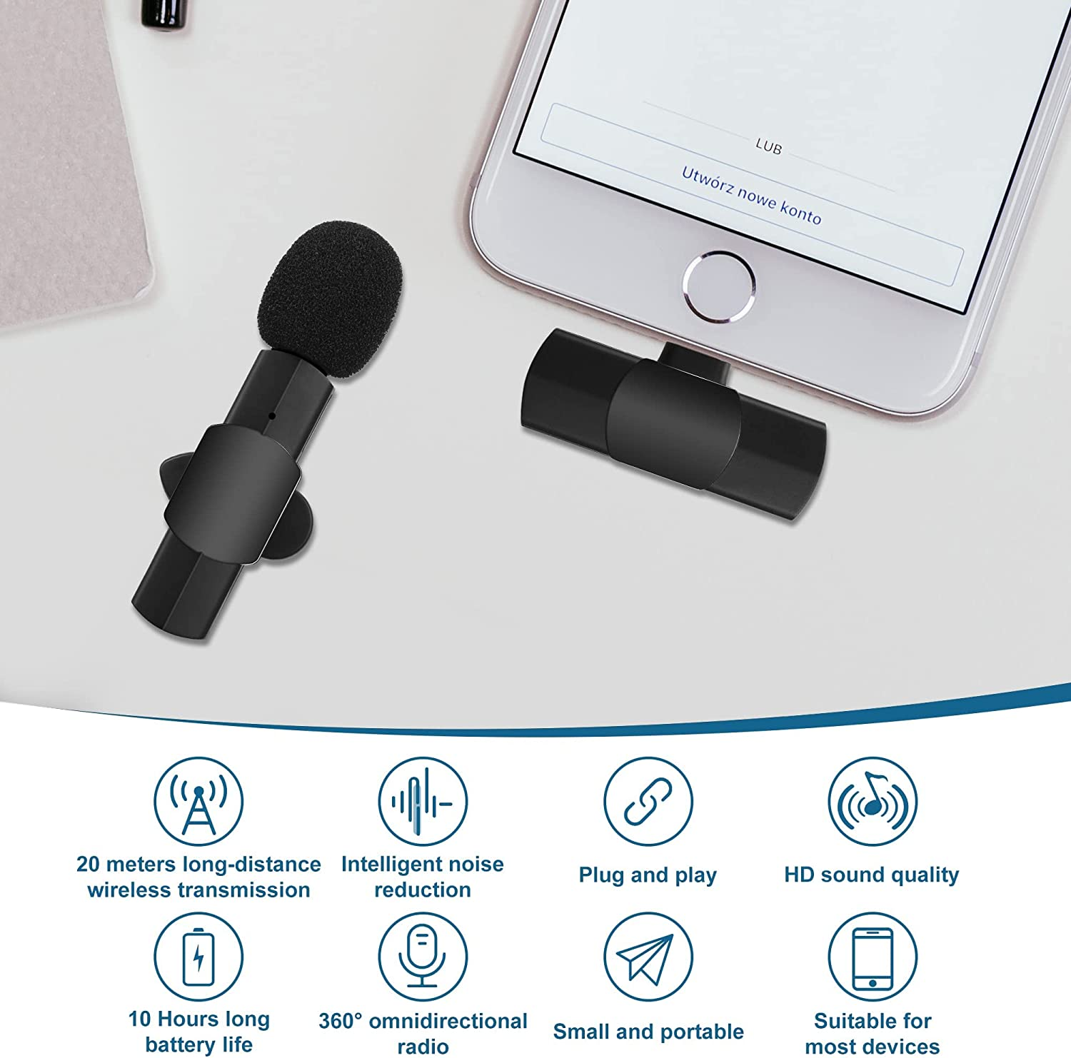 Wireless Lavalier Microphone for Type-C Devices,Plug & Play Lapel Clip-On Mini Lav Mic for Video Recording Facebook Youtube Live Stream/Vlog/Zoom Auto-Sync Noise Reduction