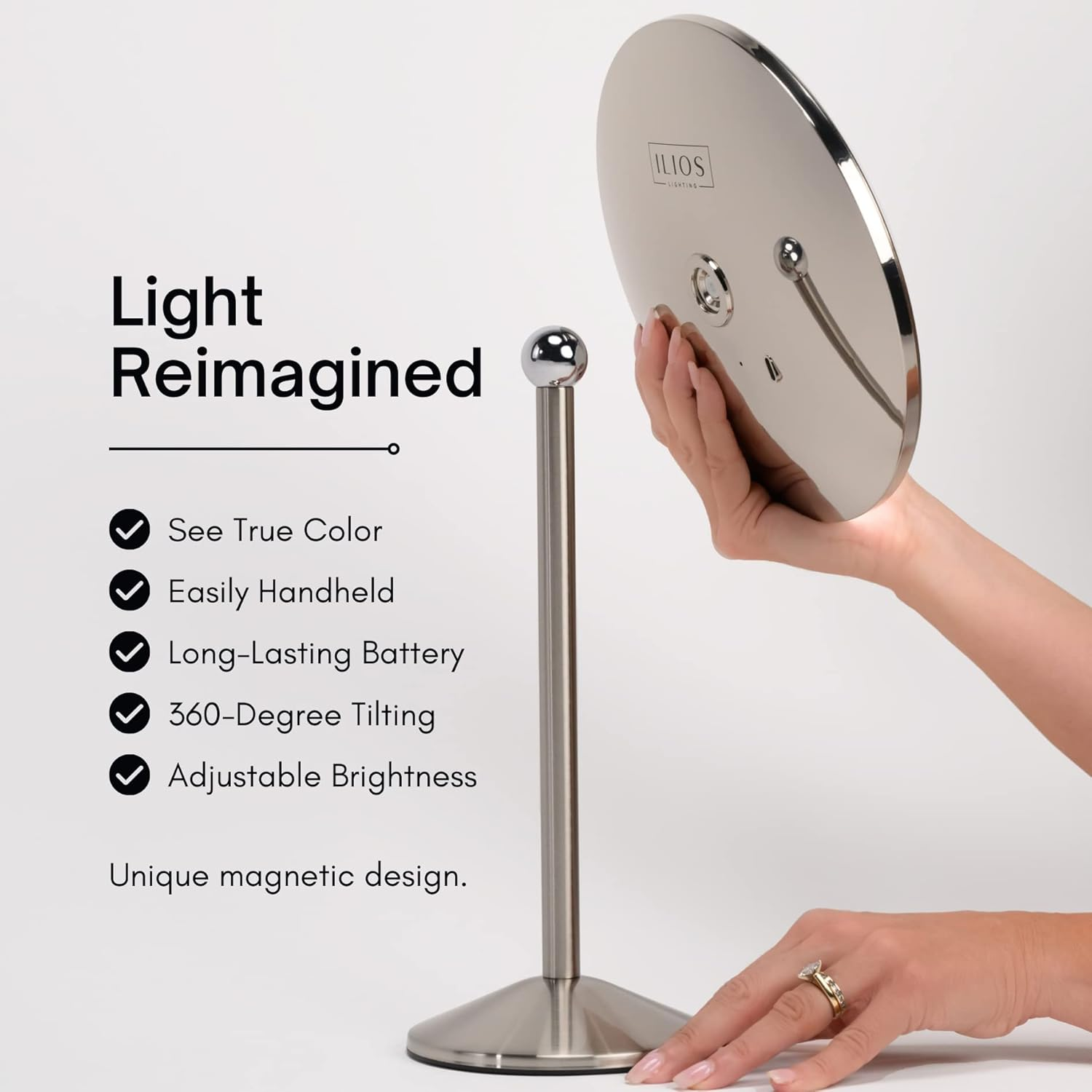 Ilios Lighting Cordless Bright LED Makeup Mirror with Lights and 5X Magnified Mirror with Long-Lasting Rechargeable Battery Perfect for Vanity (5X) image number 1
