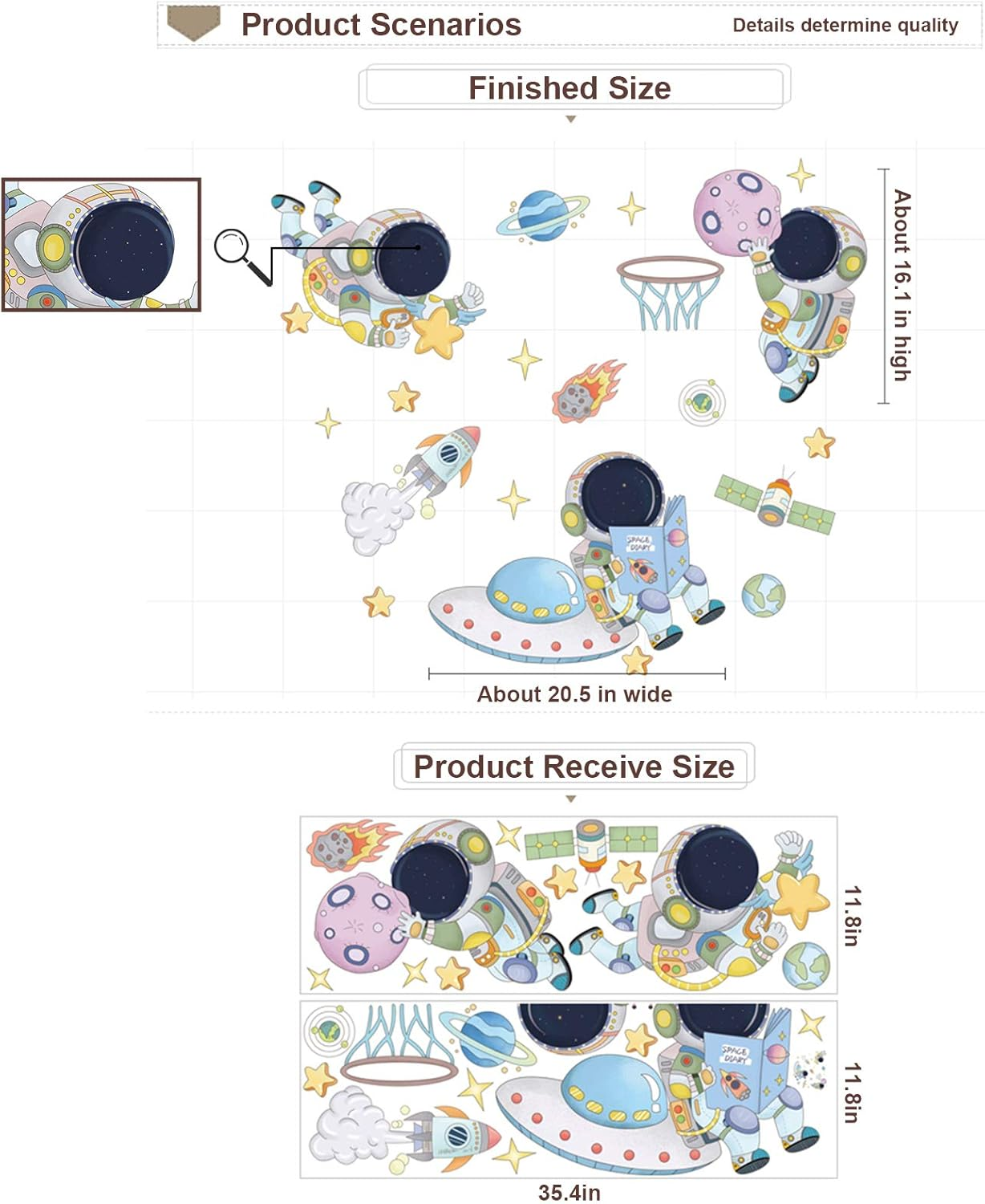 DILIBRA Astronaut Wall Stickers Planet Space Walk Spaceship DIY Art Vinyl Removable Murals Wall Decals, Cute Cartoon Spaceman Cosmonaut Art Wallpaper for Kids Boys Bedroom Playing Room