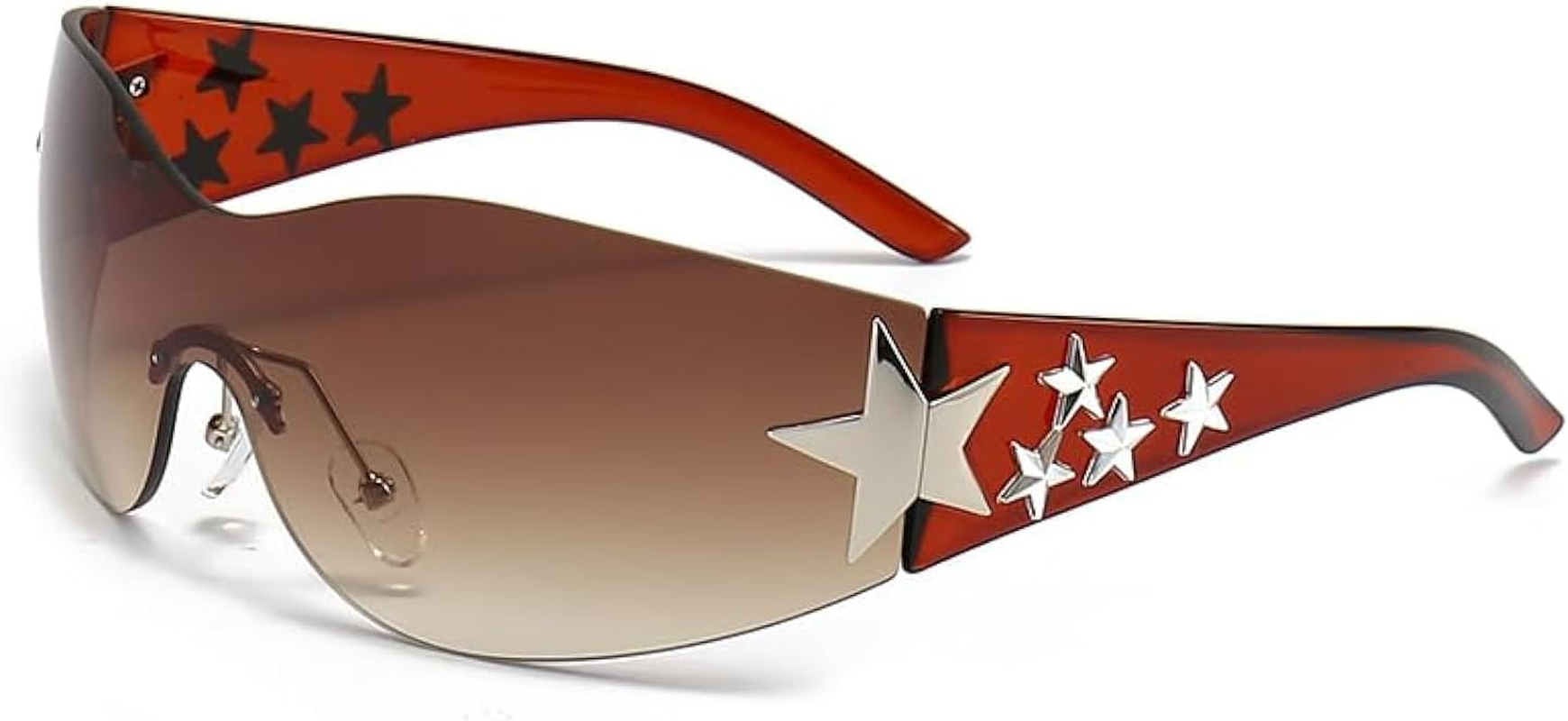 LJCZKA Rimless Star Sunglasses Y2K for Women Men, Oversized Wrap around Sunglasses One Piece Futuristic Shades UV400 Protection