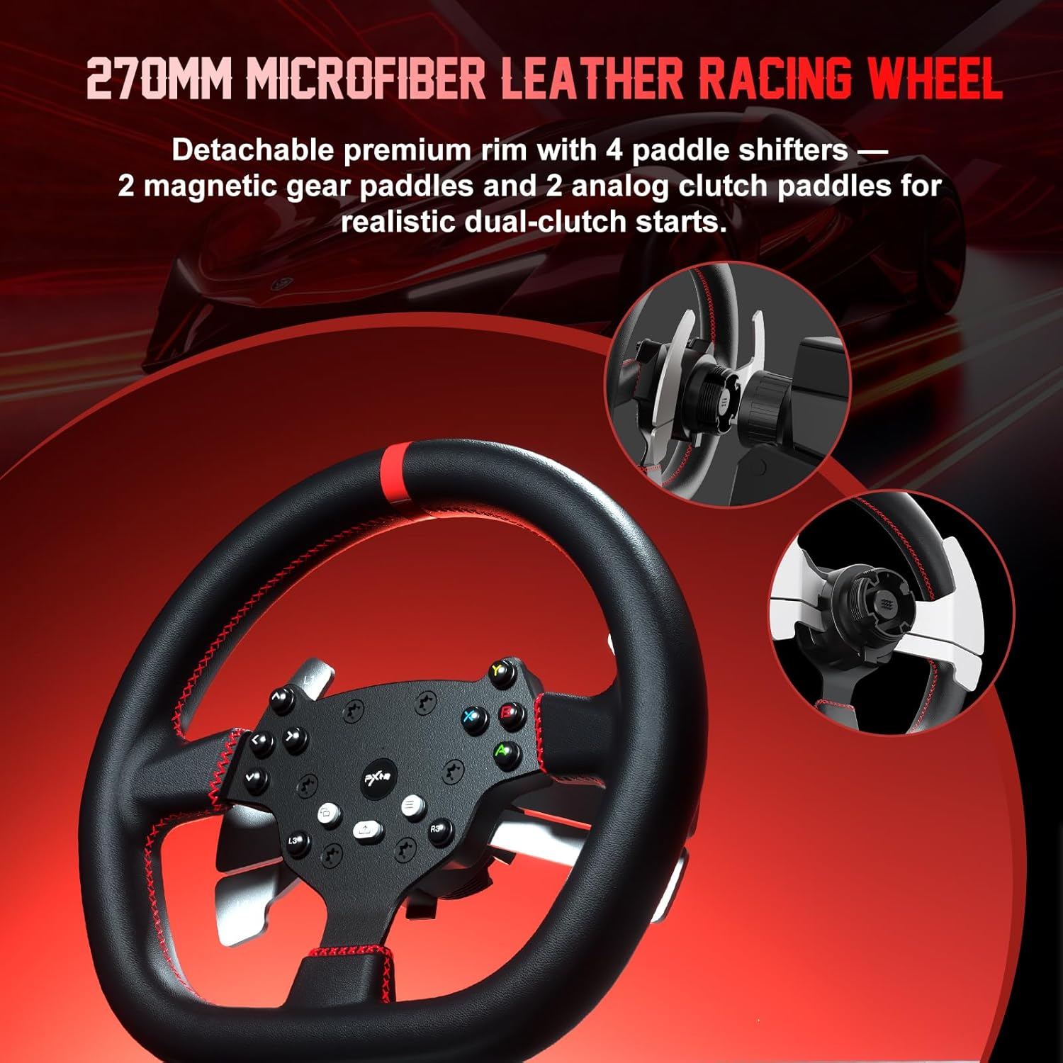 PXN Direct Drive Racing Wheel, V10 Ultra Gaming Steering Wheel - 3.2Nm Force Feedback Steering Wheel for Pc/Xbox/ PS4, 270Mm Leather Wheel with 4 Paddle Shifters, Adjustable Pedals image number 1