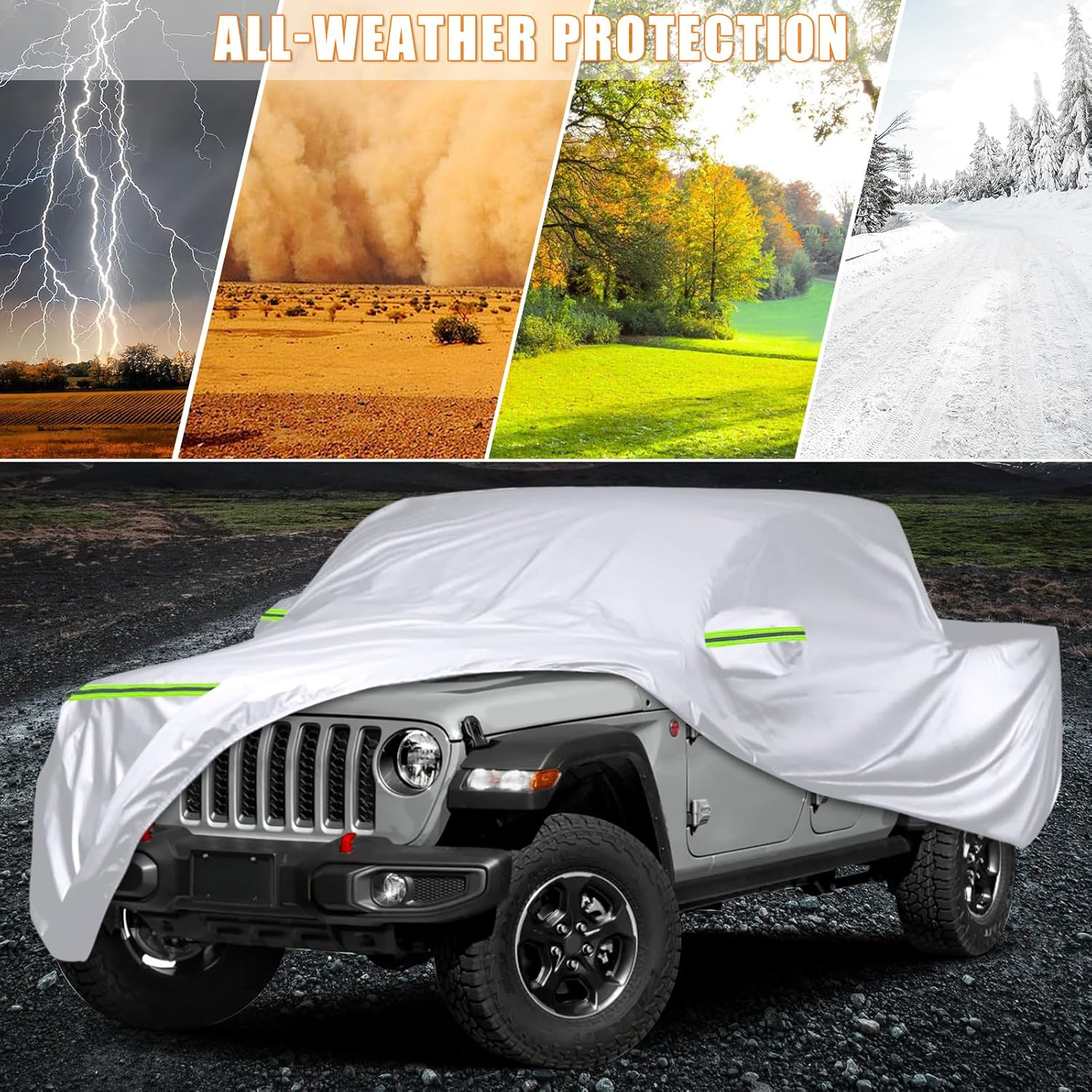 Waterproof Car Covers Replace for 2019-2025 Jeep Gladiator, 6 Layers Silver All Weather Custom-Fit Car Cover with Zipper Door & Windproof Bands for Snow Rain Dust Hail Protection image number 6