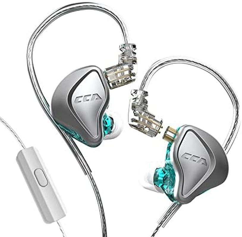 CCA NRA Electrostatic Drive In-Ear Earphone 1DD 1Estat Wired Earphone Hifi Sport Gaming Earbuds Headphones Compatibility for Phone Computer Tablet with Gift Set Cyan with Microphone image number 1