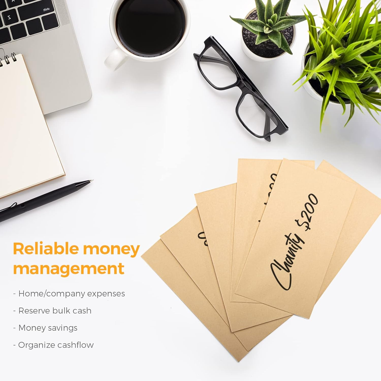 ACSTEP 100 PACK Brown Cash Envelopes 3 1/2 X 6 1/2 for Budgeting, Small Kraft Money Envelopes Self Adhesive for Cash, Coins, Check, Seeds, Money Savings Challenges image number 3