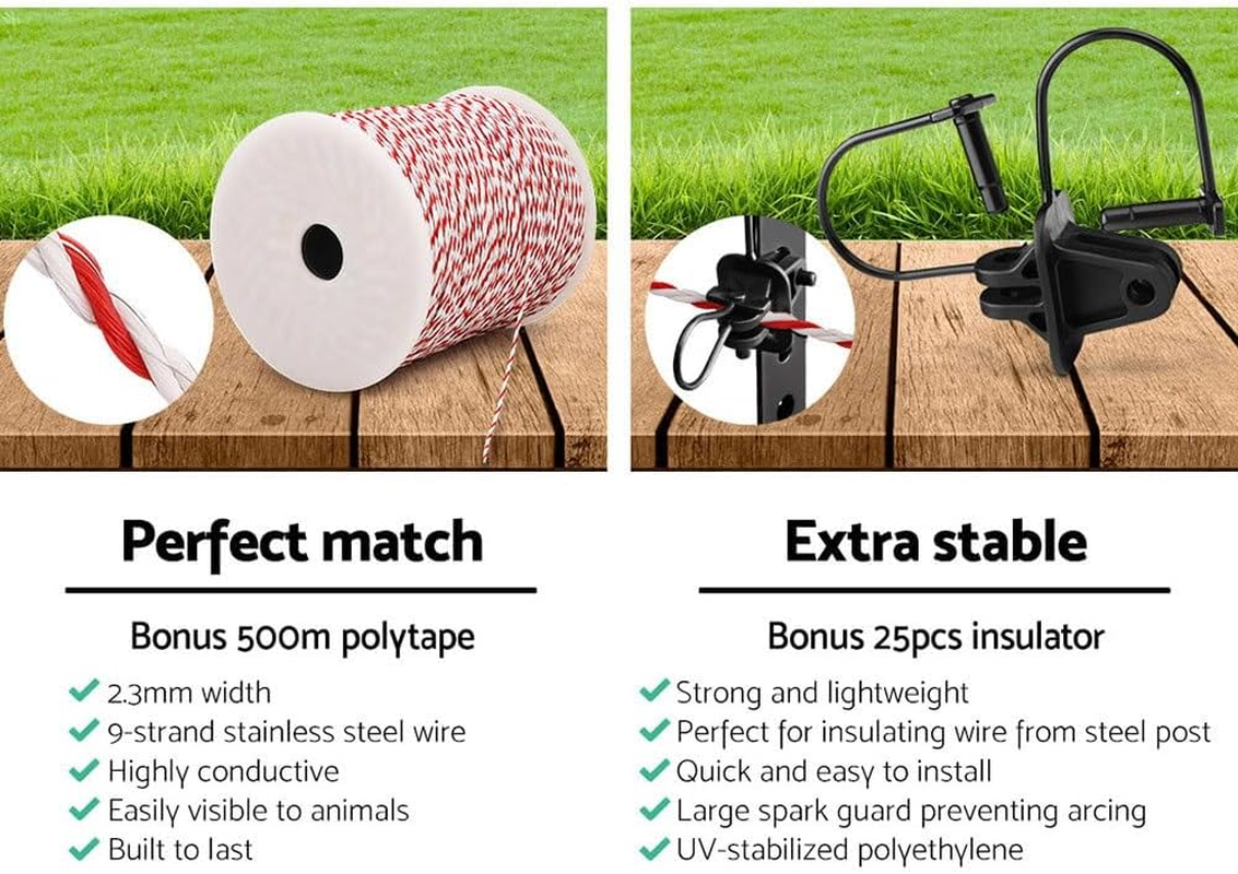 GIANTZ Fence Energiser 8Km Solar Powered Electric 500M Poly Wire Insulator Farm