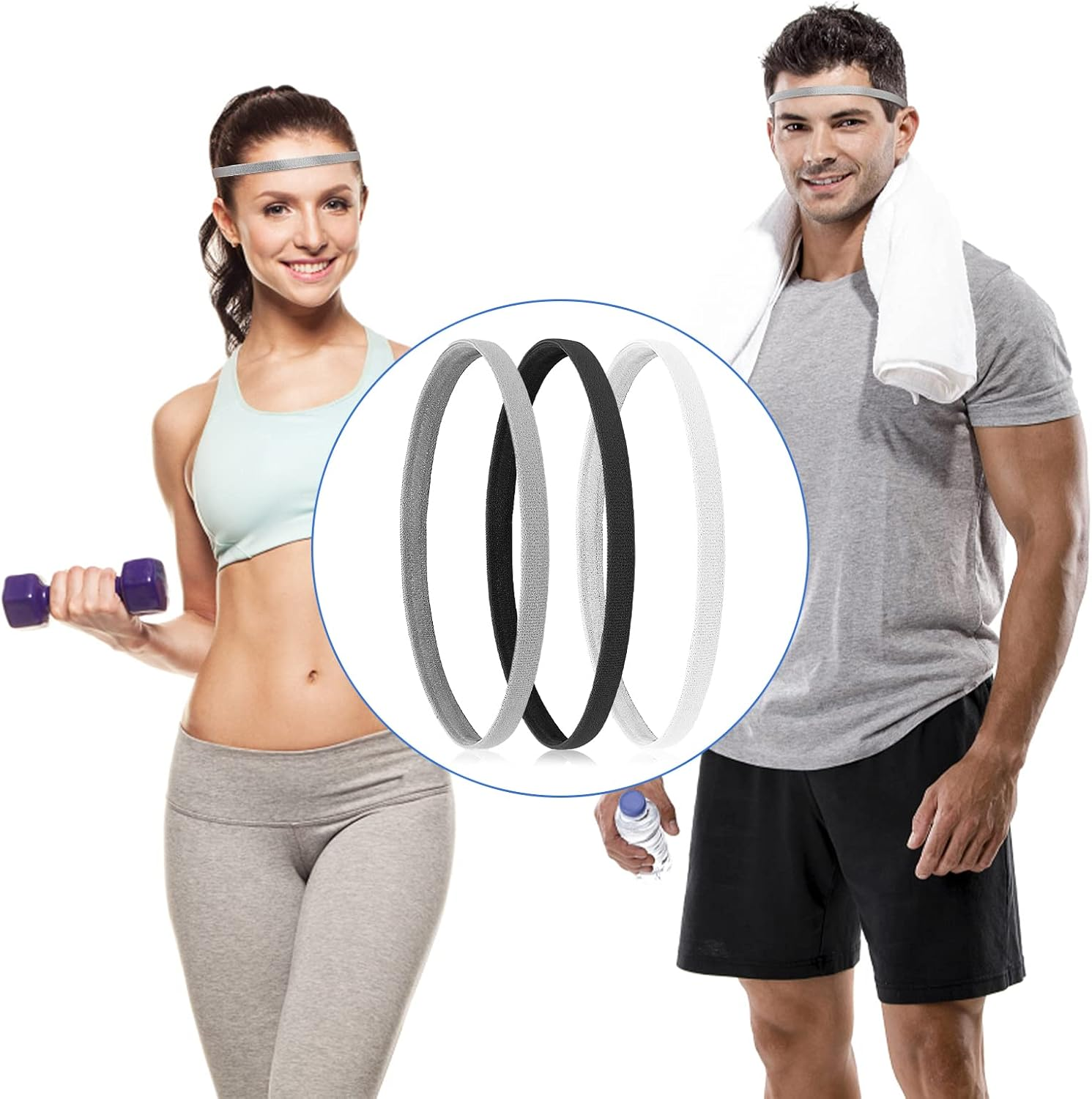 WLLHYF Headbands Hair Bands 3 Pieces Soft Non-Slip Black White Small Ties Thin Hairband Long Elastic Bandana Sports Running Yoga Hairstyling Headwear for Women Men image number 3