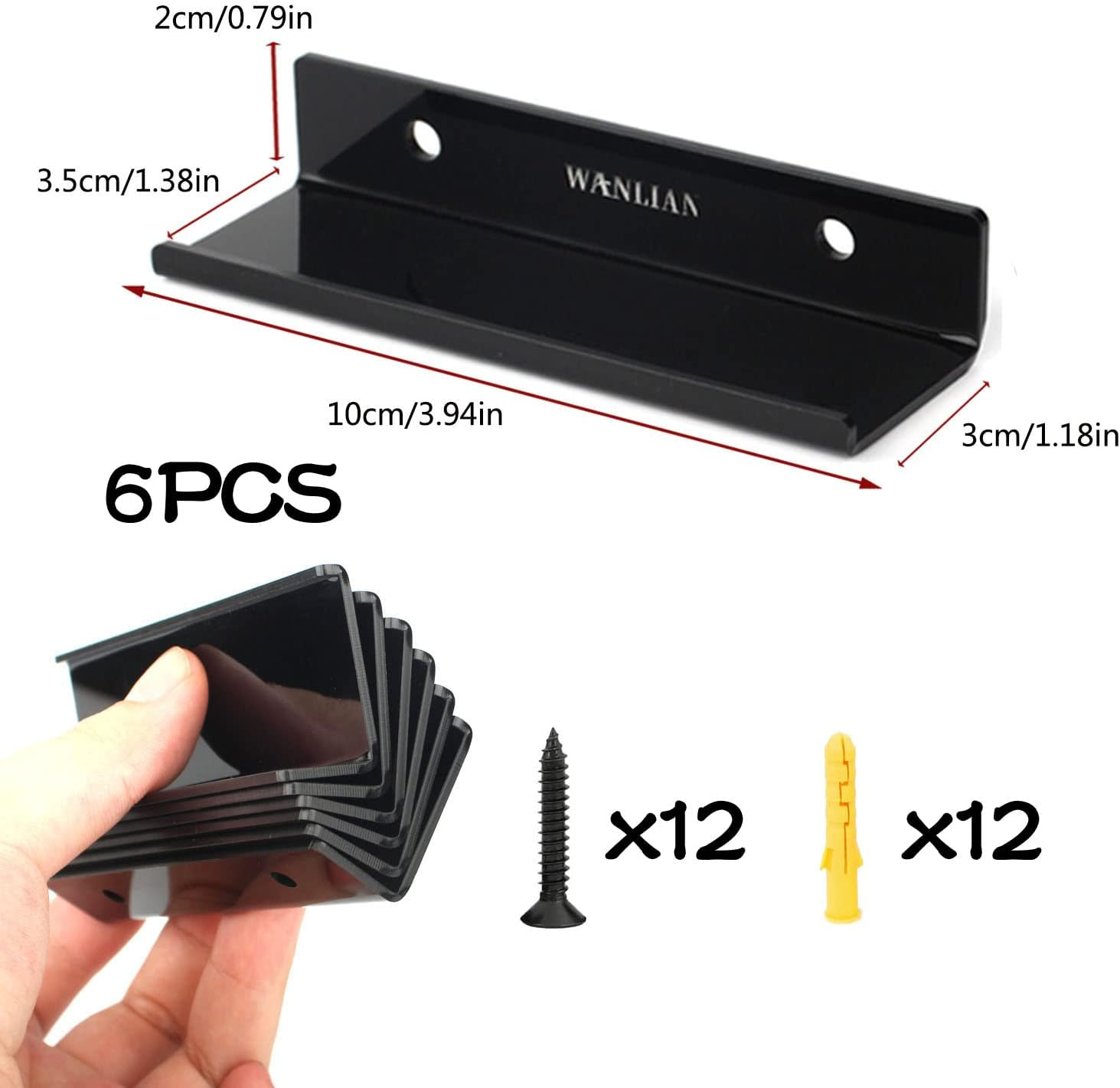 6 Pack Vinyl Record Wall Mount, 3.94 Inch Black Acrylic Album Record Holder, Vinyl Record Display Shelf for Daily LP Listening(Hardware Included) image number 6