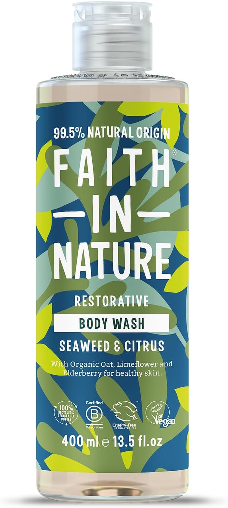 Faith in Nature Natural Wild Rose Body Wash, Restoring, Vegan and Cruelty Free, No SLS or Parabens, 400Ml - 5 Ounces, Seaweed  Citrus