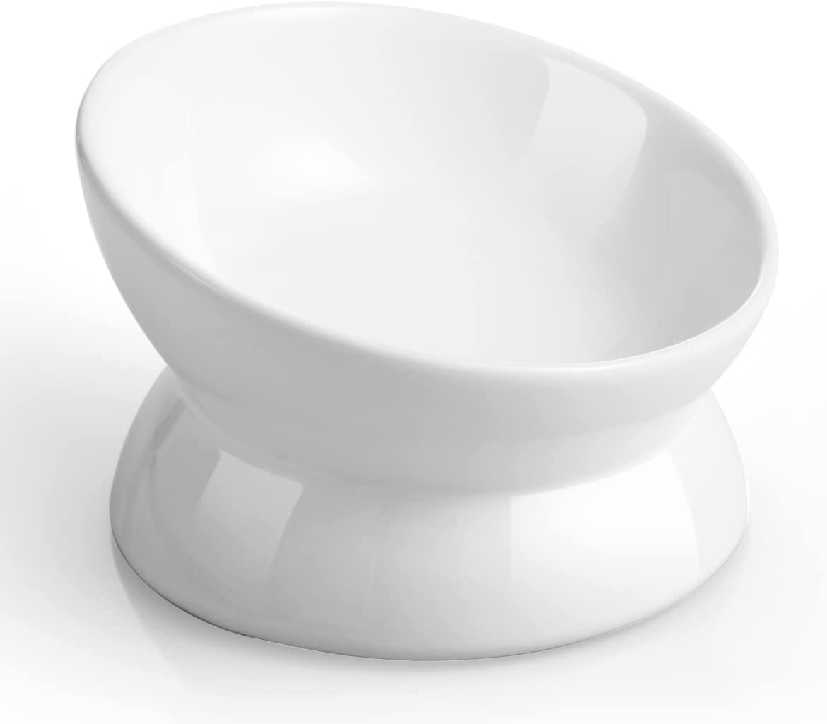 Loejan Elevated Cat Food Bowl, 5 Oz Ceramic Raised and Tilted Pet Water Bowl, anti Vomiting and Protect Pets' Spines Cat Dishes for Small Dog, Fat Faced Cat, Kitten (White, 5 OZ) image number 7