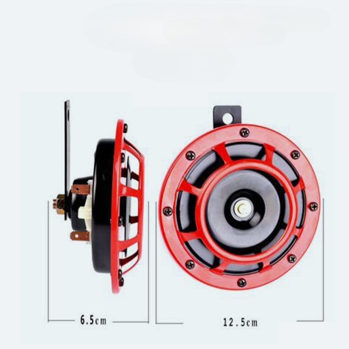 Universal 12V Super Loud Twin Horn Kit ，High/Low Tone 120Db Motorcycle & Car Horn with Protective Grill, Easy Installation for Auto/Bike/Truck (Red) image number 5