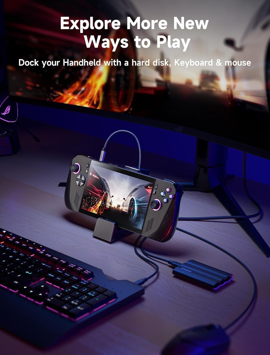 JSAUX Docking Station for ROG Ally X/ROG Ally/Steam Deck/Legion Go, 6-In-1 ROG Ally X Dock with HDMI 4K@120Hz, Gigabit Ethernet, Dual USBA 3.2 Gen 1, USBC 3.2 Gen 1 and PD 100W Charging-Hb0609 Black - White image number 4