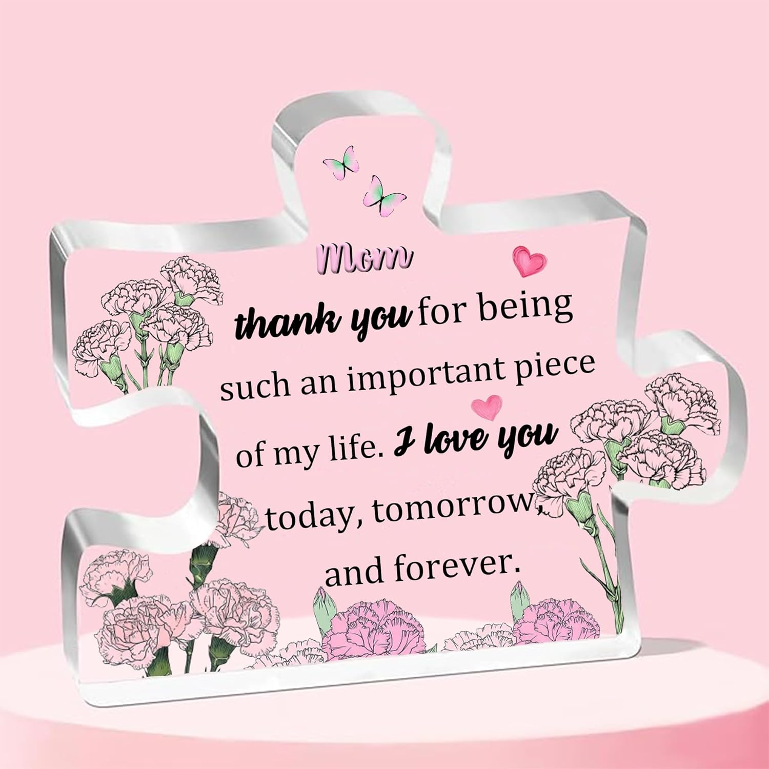 Mom 2PC Set Acrylic Puzzle Plaque Heart Hanging Ornament Women Mothers Day Birthday Mommy Appreciate Thanksgiving Christmas Mum Thank You Keepsake Mommy Retired from Son Daughter image number 4