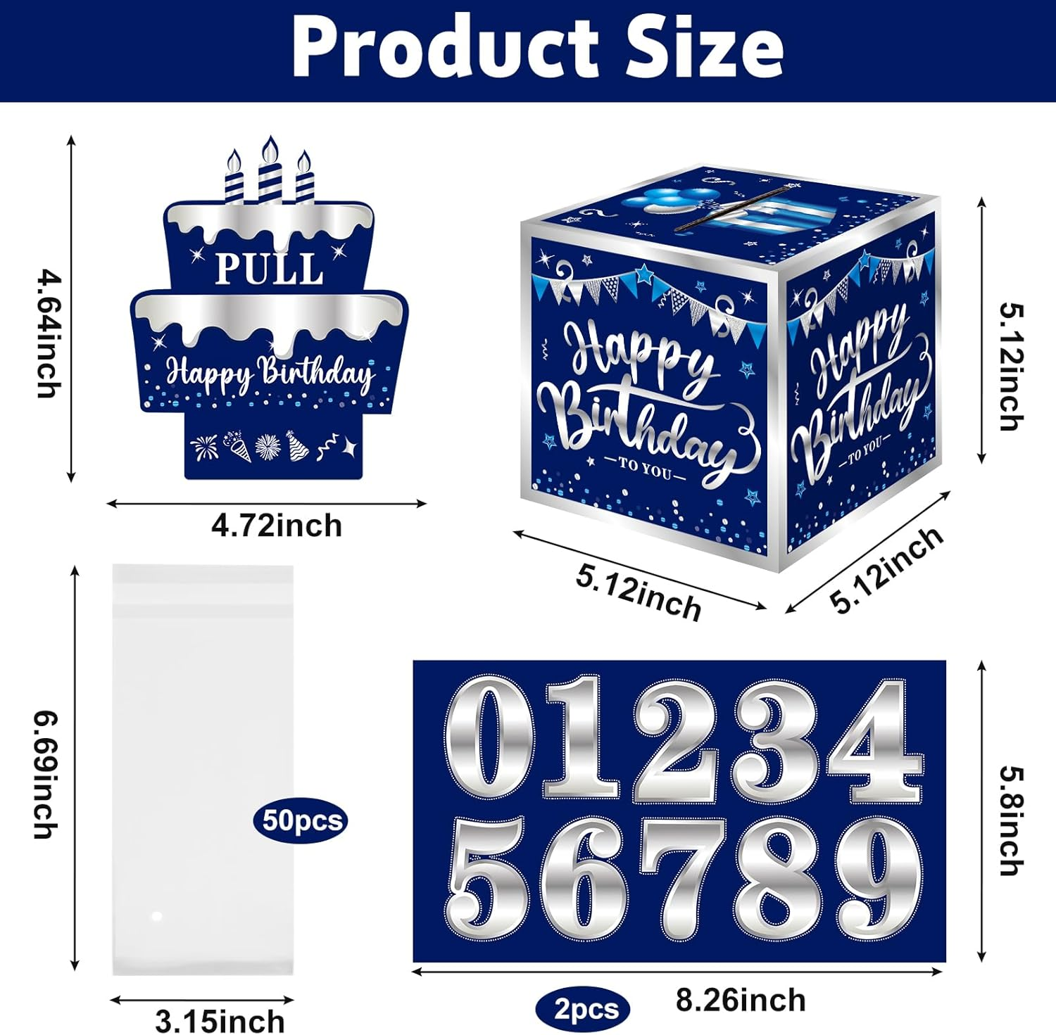 Happy Birthday Money Gift Box with DIY Stickers for Any Age - Blue Sliver Surprise Birthday Party Cash Gift Box with Pull Out Card for Men Boys - a Fun Way to Present Cash as Gifts. image number 3