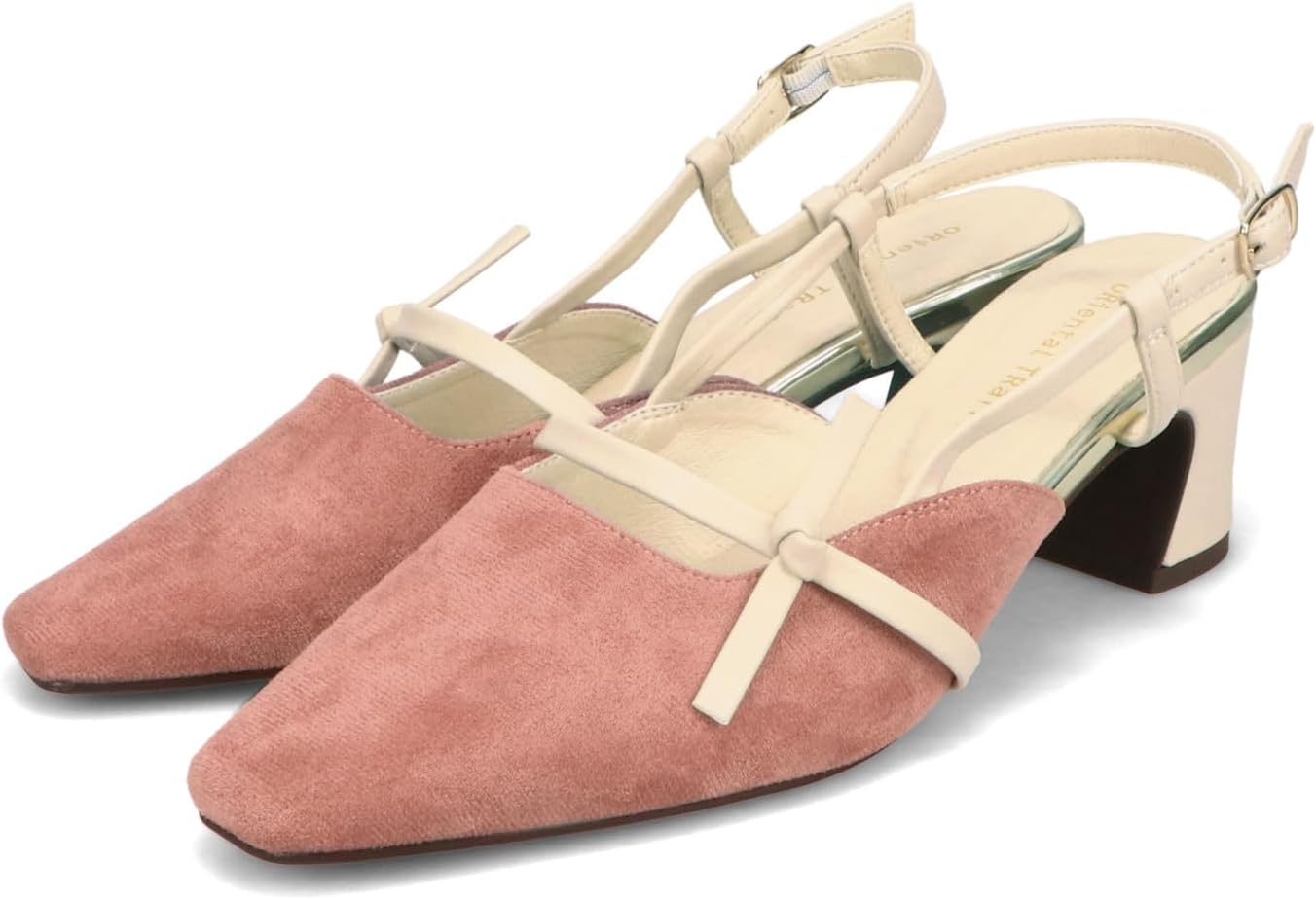 Oriental Traffic 51314 Women'S Pumps, Office Casual, Commuting, Square Toe, Heel Strap, Side Ribbon