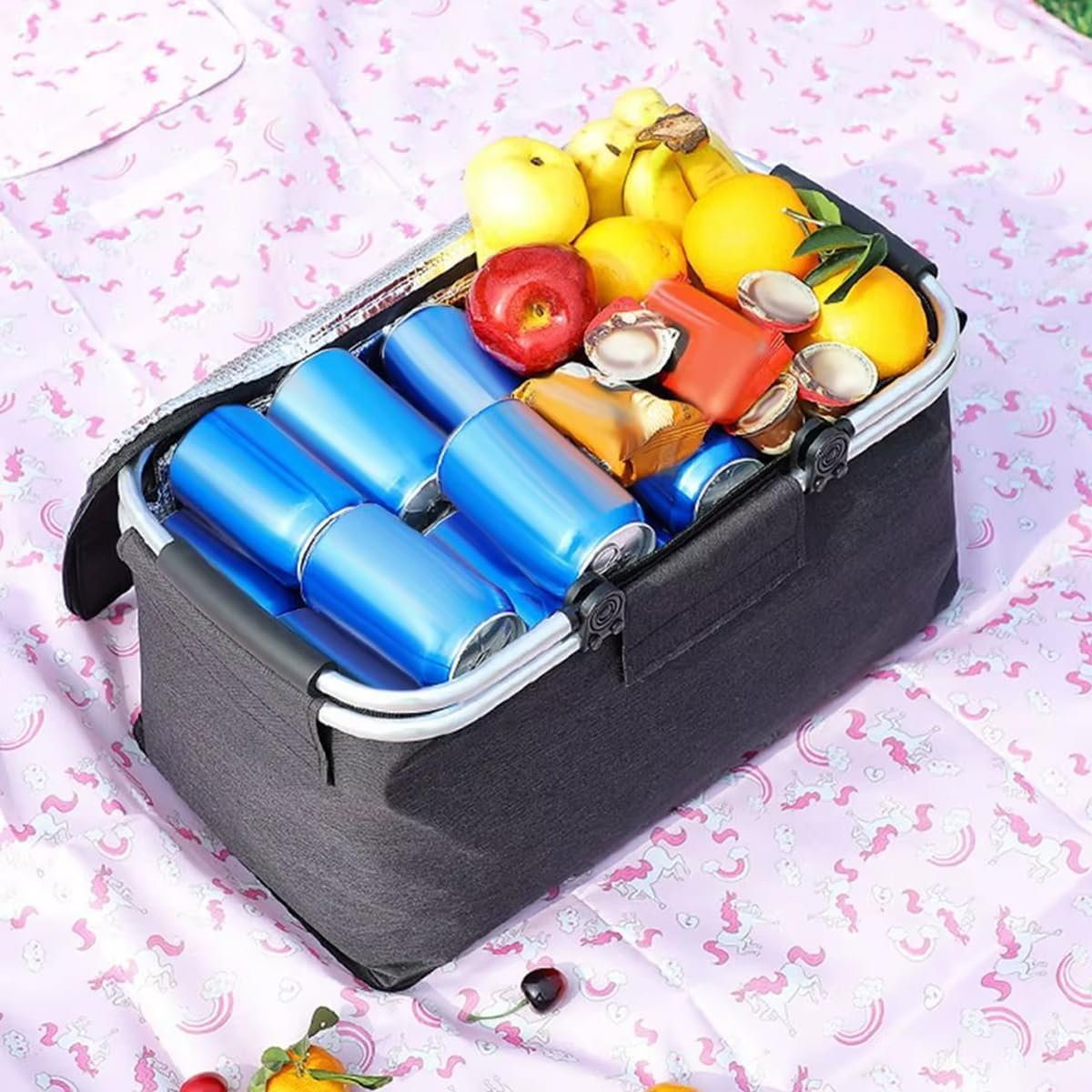 Folding Picnic Basket Oxford Cloth Insulation Basket Multi-Functional Picnic Bag Outdoor Ice Bag Thickened Aluminum Foil Ice Basket Manufacturer image number 5