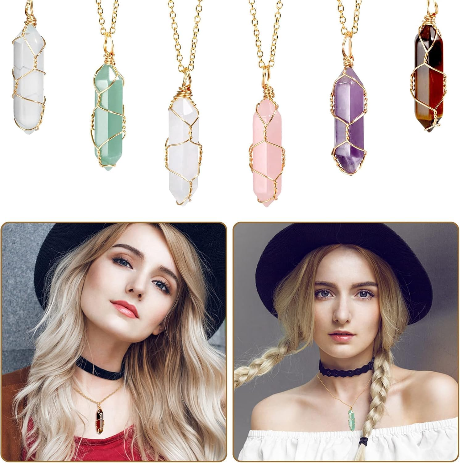 17Pcs Healing Crystals Stones Sets, Hexagonal Bullet Shaped Reiki Meditation Gemstone Chakra Stones Tiger Eye Obsidian Quartz Crystals Gemstone Wand Set Pendants with Storage Box