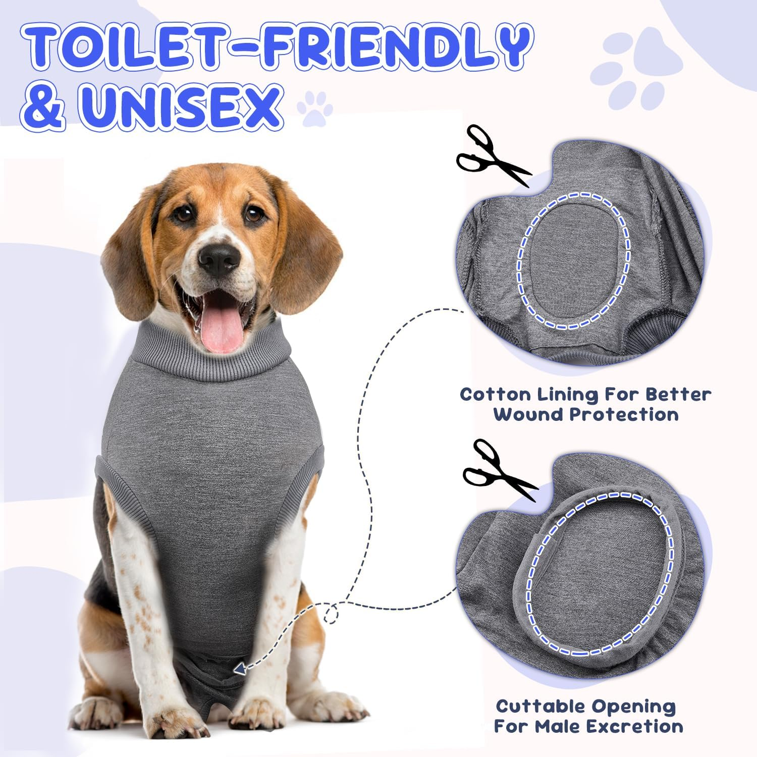 Slowton Dog Recovery Suit after Surgery - Dog Surgical Recovery Suit for Female Male Pet Bodysuit, anti Licking Pet Pajama Onesie E-Collar Cone Alternative, Small Medium Large Surgical Clothes image number 2