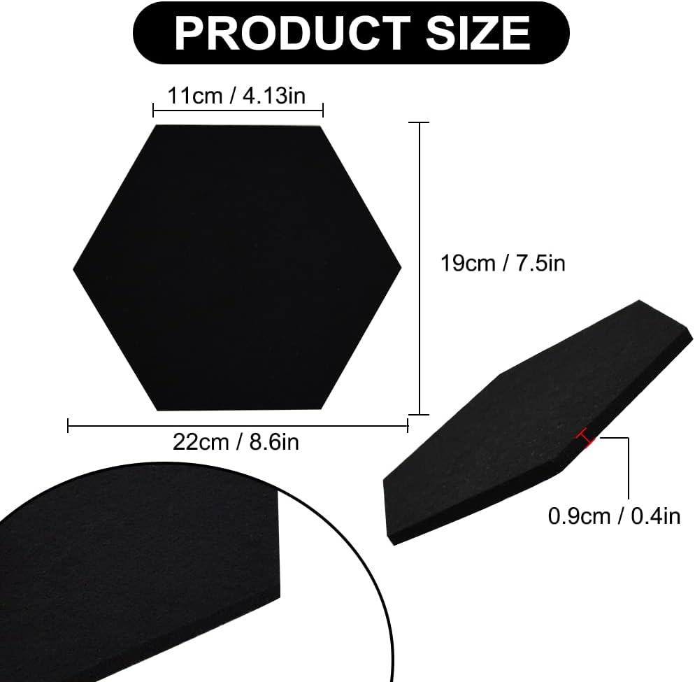 Vuzvuv 6 Pcs Hexagon Bulletin Board with 50 Pushpins & Sticky Note Adhesive Cork Board for Wall，Felt Pin Board for School，Office Decor（Black） image number 6