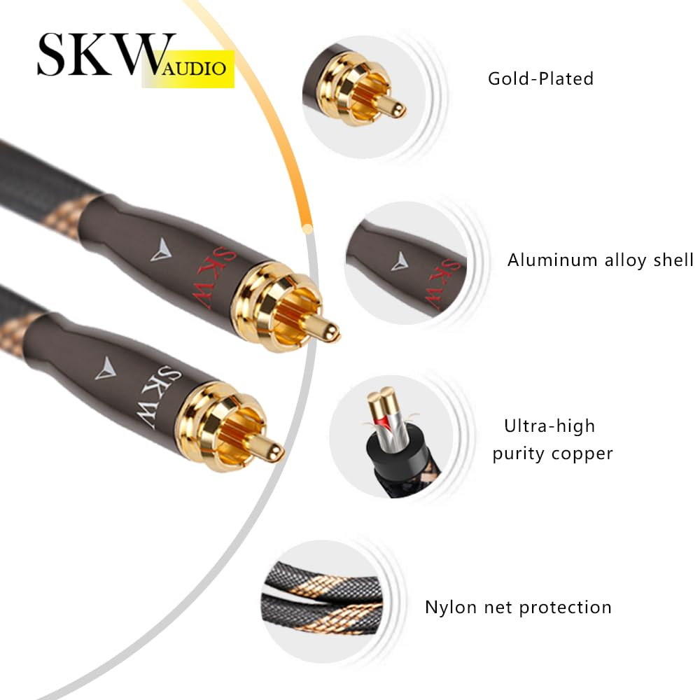 SKW Audiophiles Digital Stereo Audio Cable Coaxial Cable 2RCA Male to 2RCA Male Stereo Audio Y Cable for Hifi System Subwoofer Converter Adapter DJ Equipment TV Amplifier Speaker Home Theater - 3 Feet image number 4